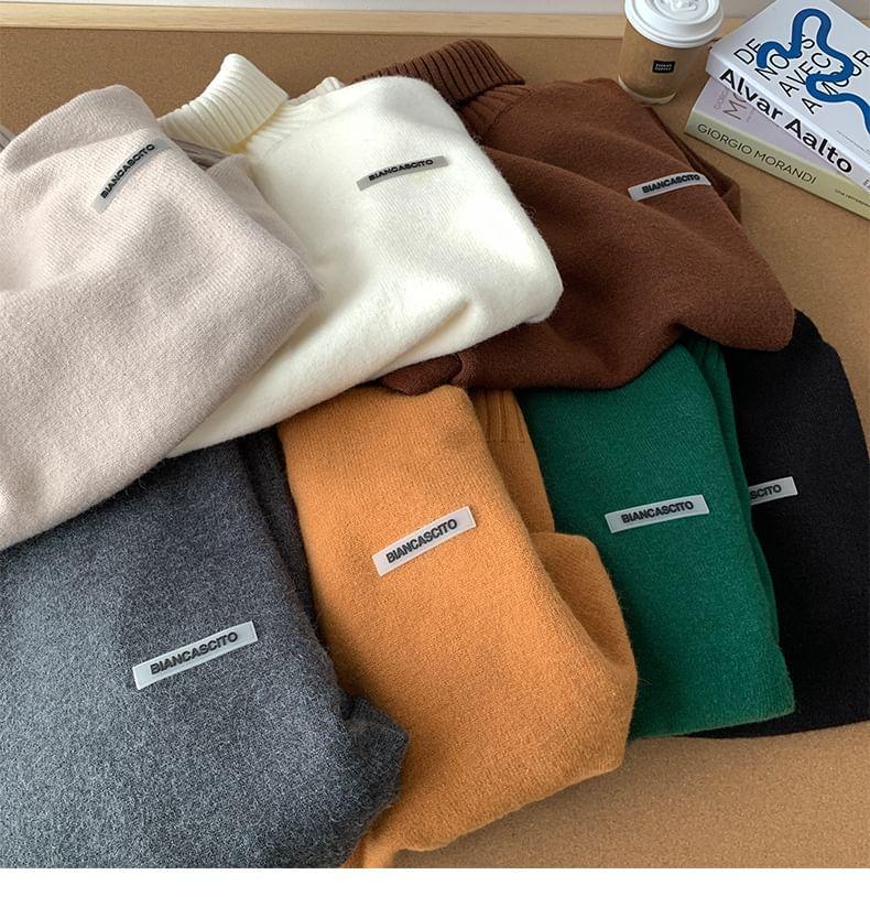 Turtleneck Lettering Plain Sweater Product Image