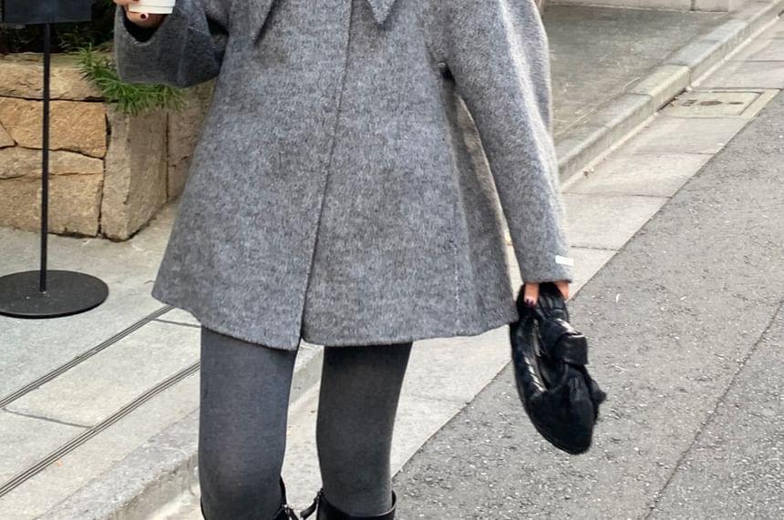Tie Neck Plain Single Breasted Coat Product Image