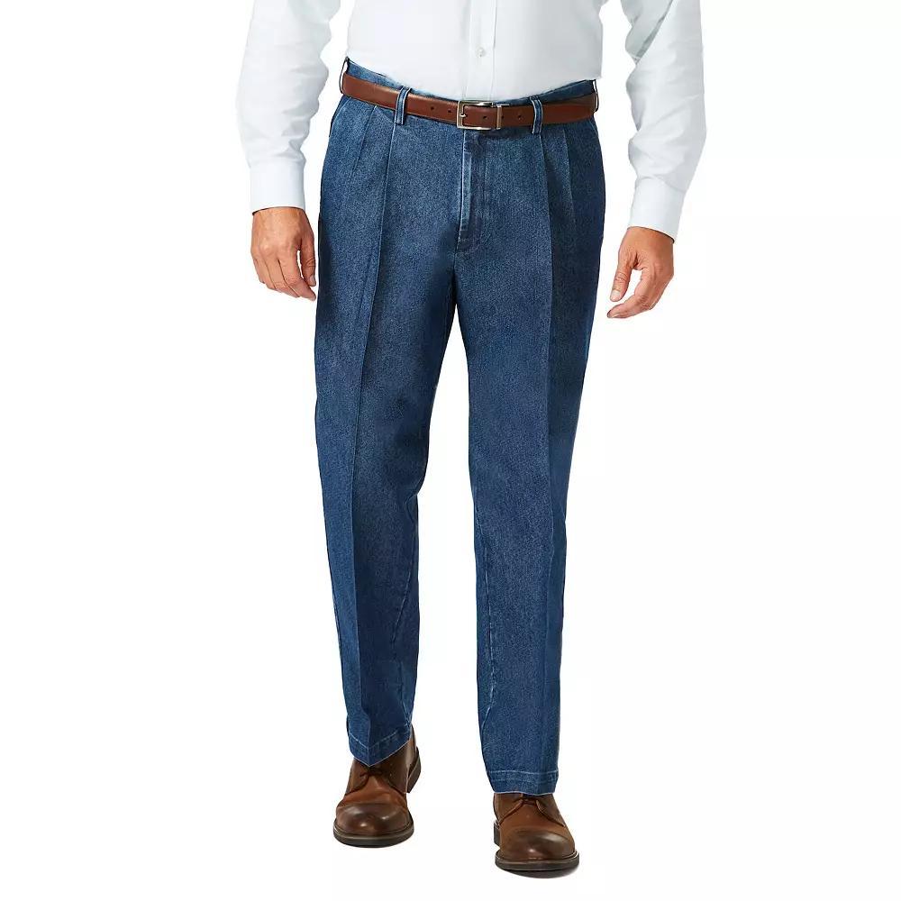 Big & Tall Hagar Classic-Fit Pleated-Front Stretch Denim Trousers, Men's, Size: 54X32, Medium Blue Product Image