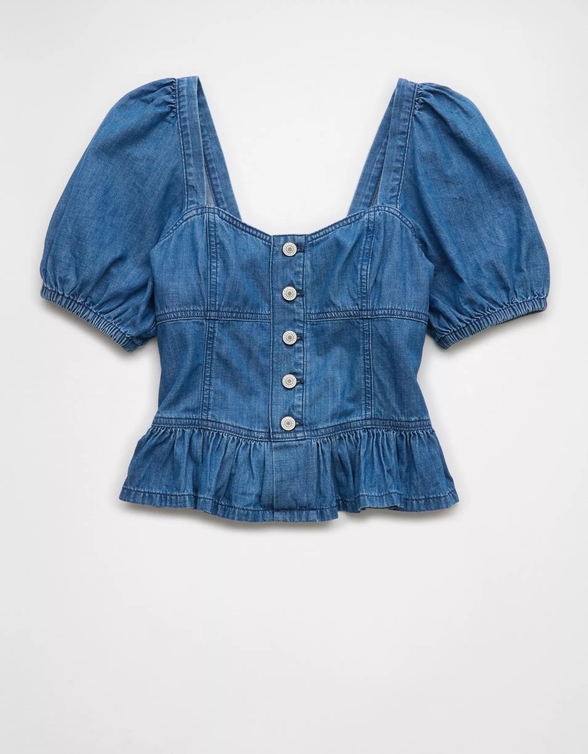 AE Denim Puff Sleeve Shirt Product Image