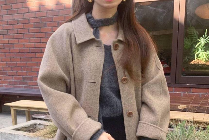 Collared Plain Button Coat Product Image