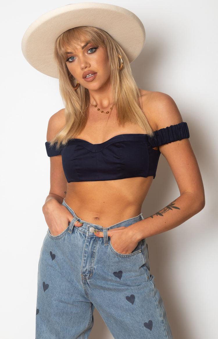 Susie Off The Shoulder Crop Top Midnight Product Image