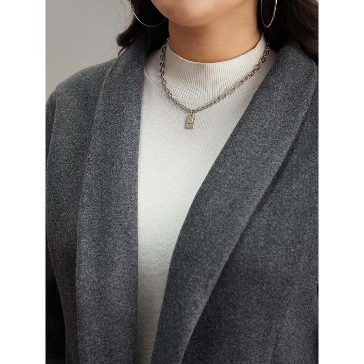 Plus Size Lapel Collar Texture Pocket Contrast Trim Blazer Gray Women Work Plain Texture Sleeve Long Sleeve Lapel Collar 22-24/3X Pocket At the Office Blazers BloomChic Product Image