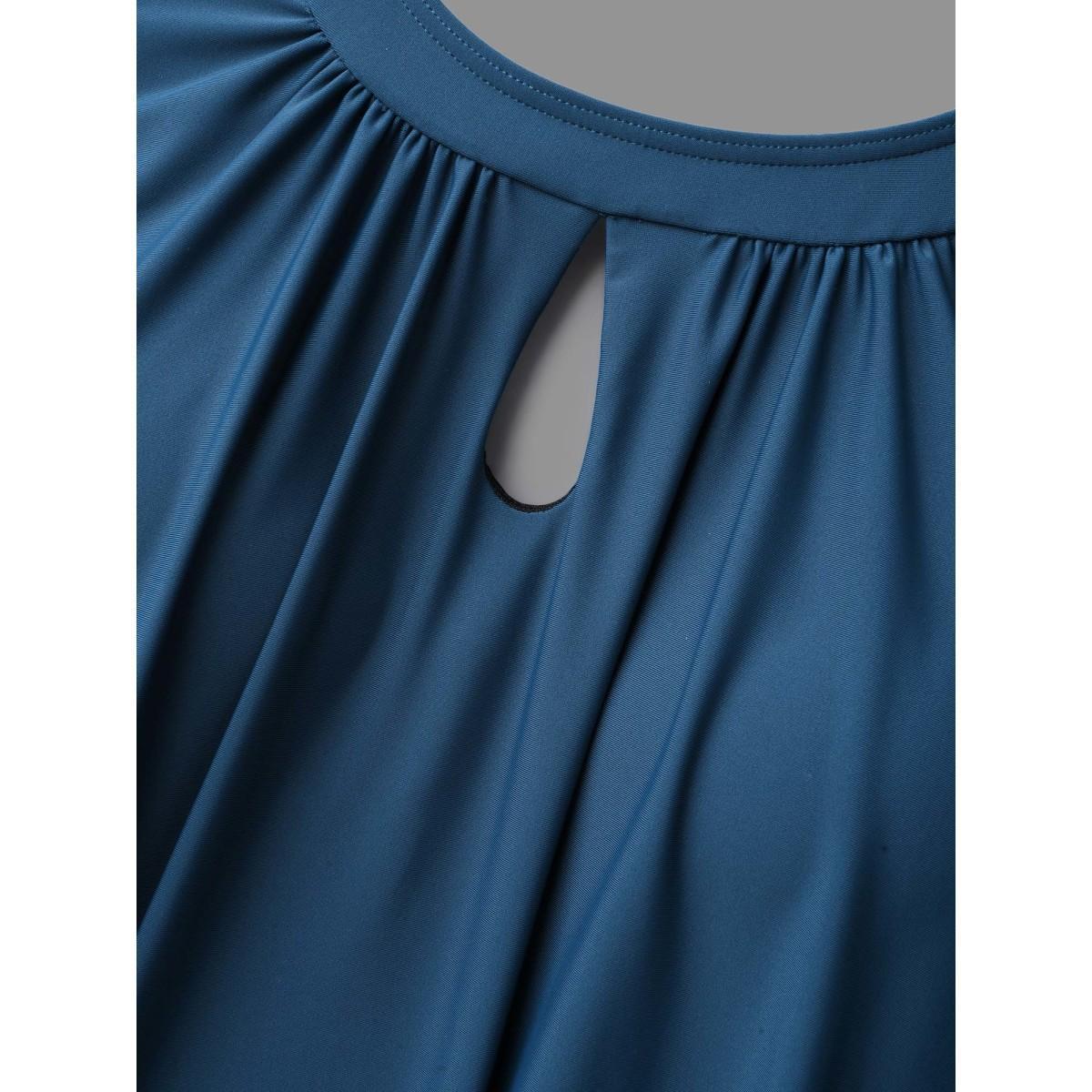 Plus Size Sleeveless Keyhole Gathered One Piece Swimsuit Women's Swimwear Aegean Beach Gathered Curve Bathing Suits High stretch One Pieces BloomChic 26/4X Product Image