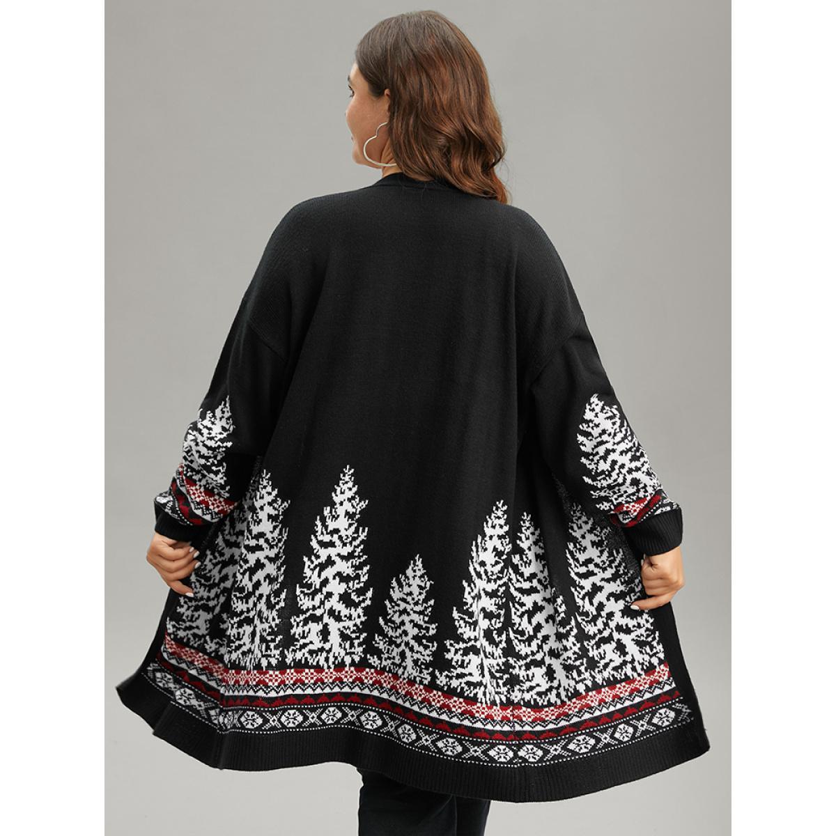 Plus Size Christmas Trees Contrast Cardigan Black Women Casual Loose Long Sleeve Festival-Christmas Cardigans BloomChic 30/6X Product Image