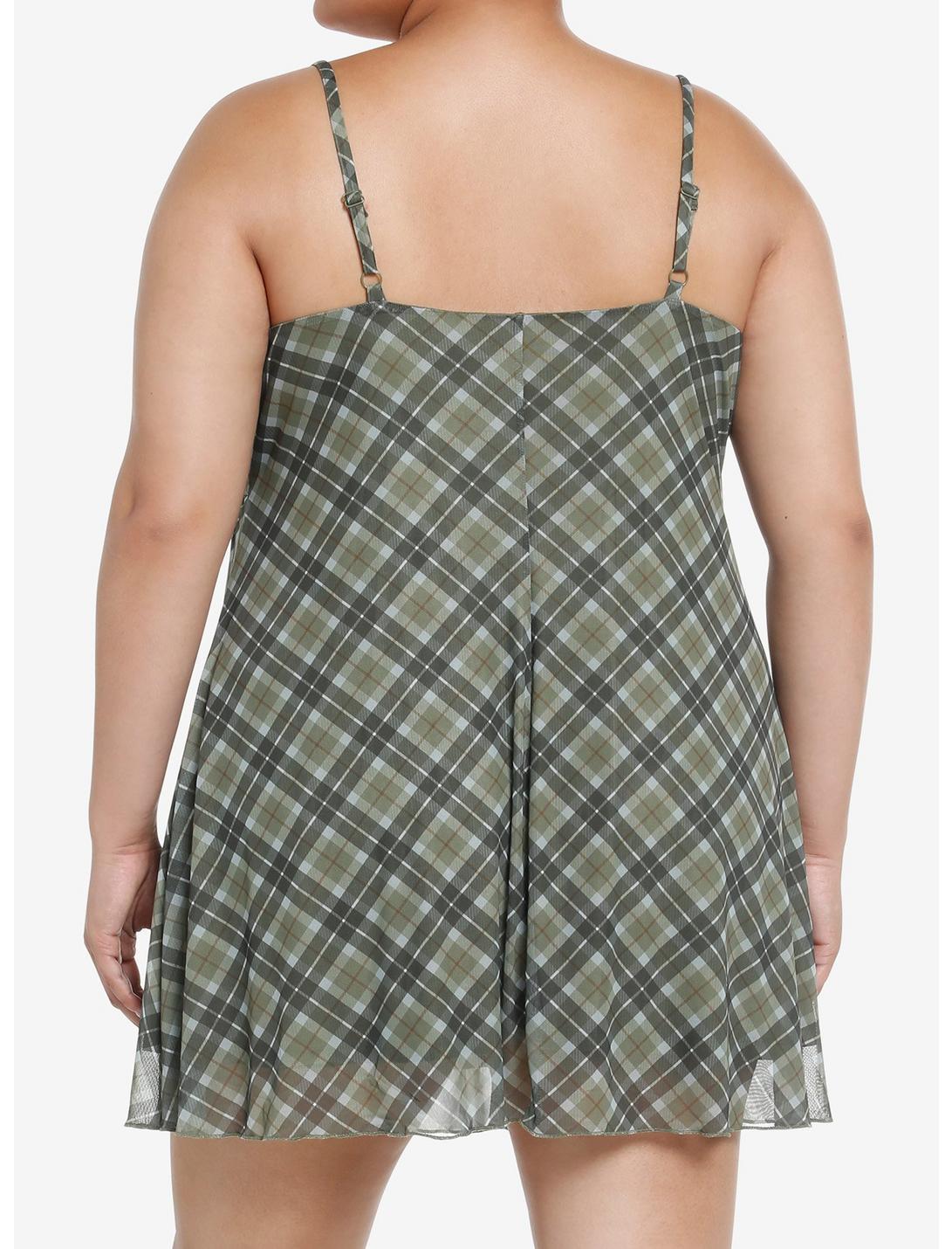 Social Collision Green Plaid Mesh Mini Dress Plus Size Product Image