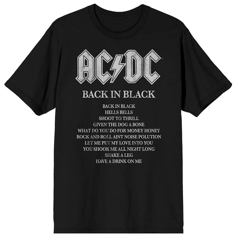 Men's AC/DC Back In Black Song List Tee, Size: Large Product Image