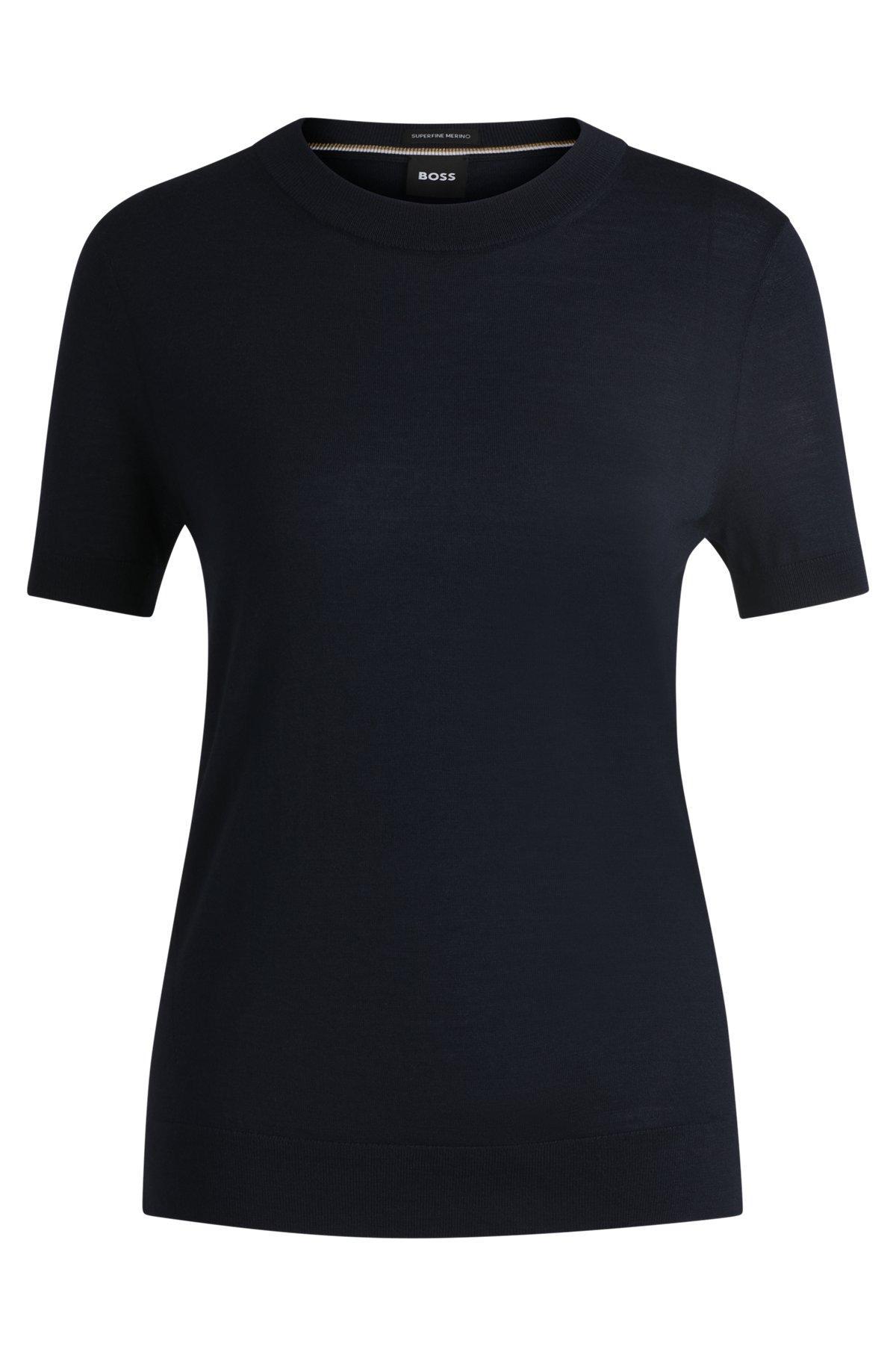 BOSS - Short-sleeved sweater in Merino wool - Dark Blue Product Image
