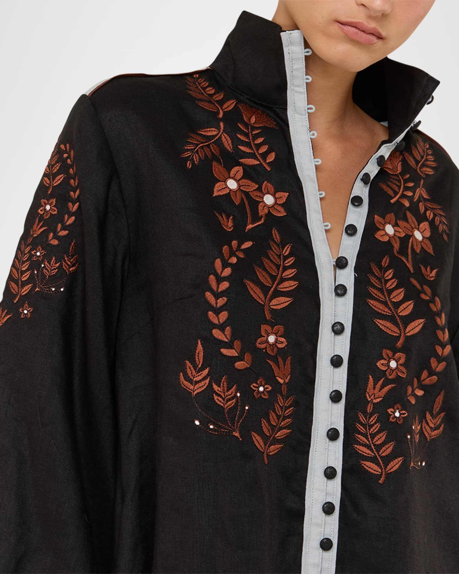 Rosewood Embroidered Flounce Linen Mini Dress Product Image
