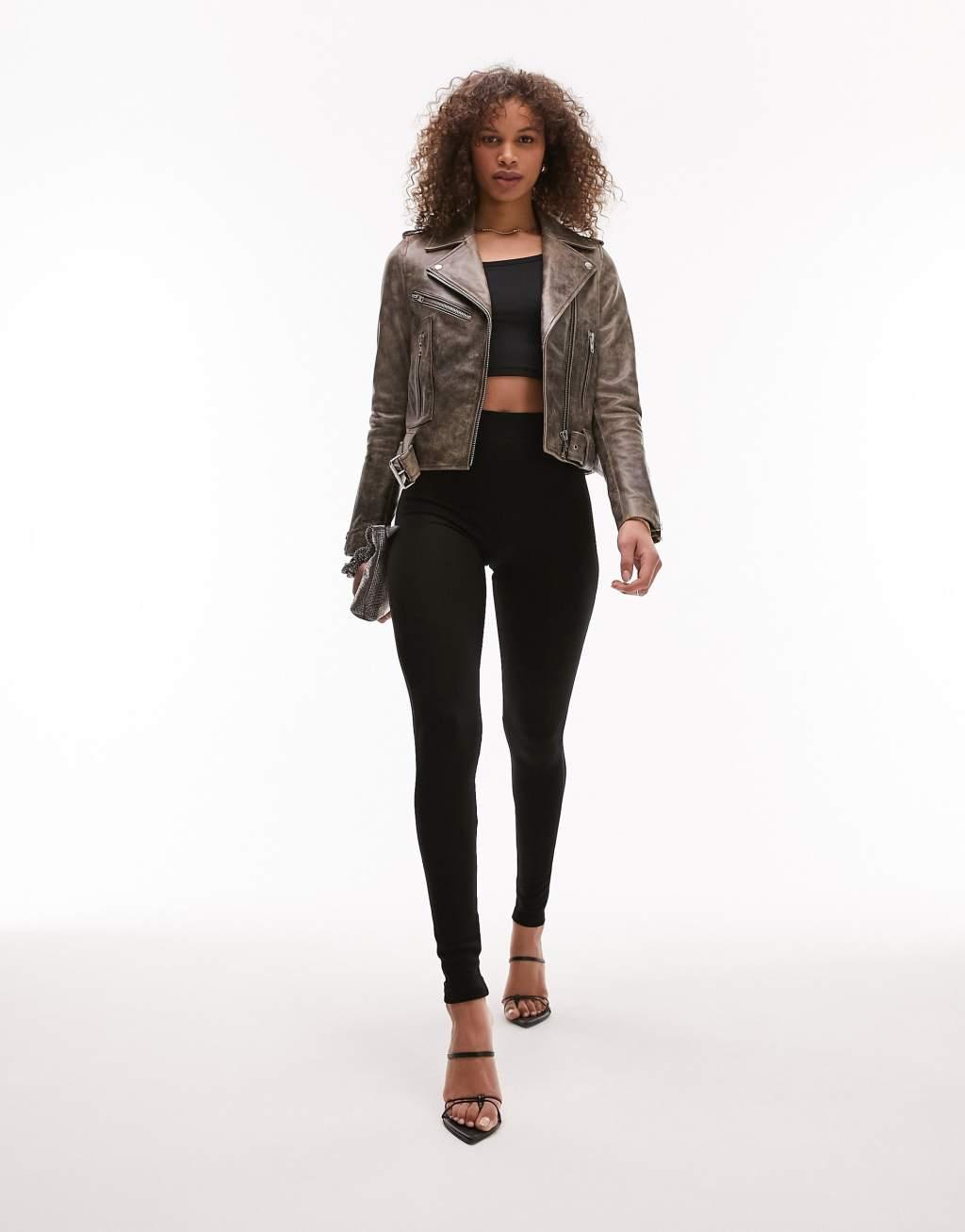 Topshop Tall full length heavy weight leggings with deep waistband Product Image