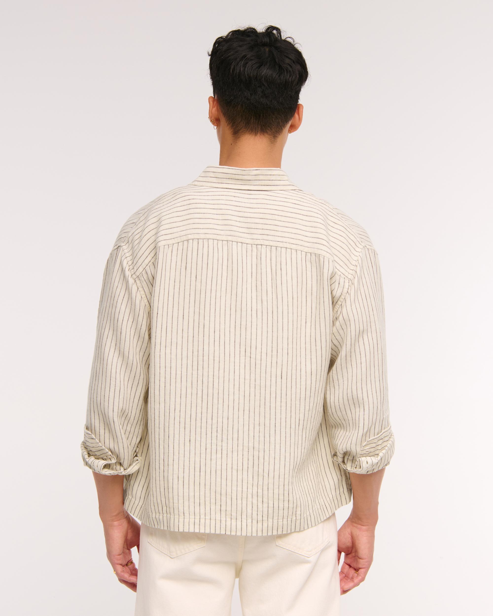 Cropped Linen Button-Up Shirt Product Image