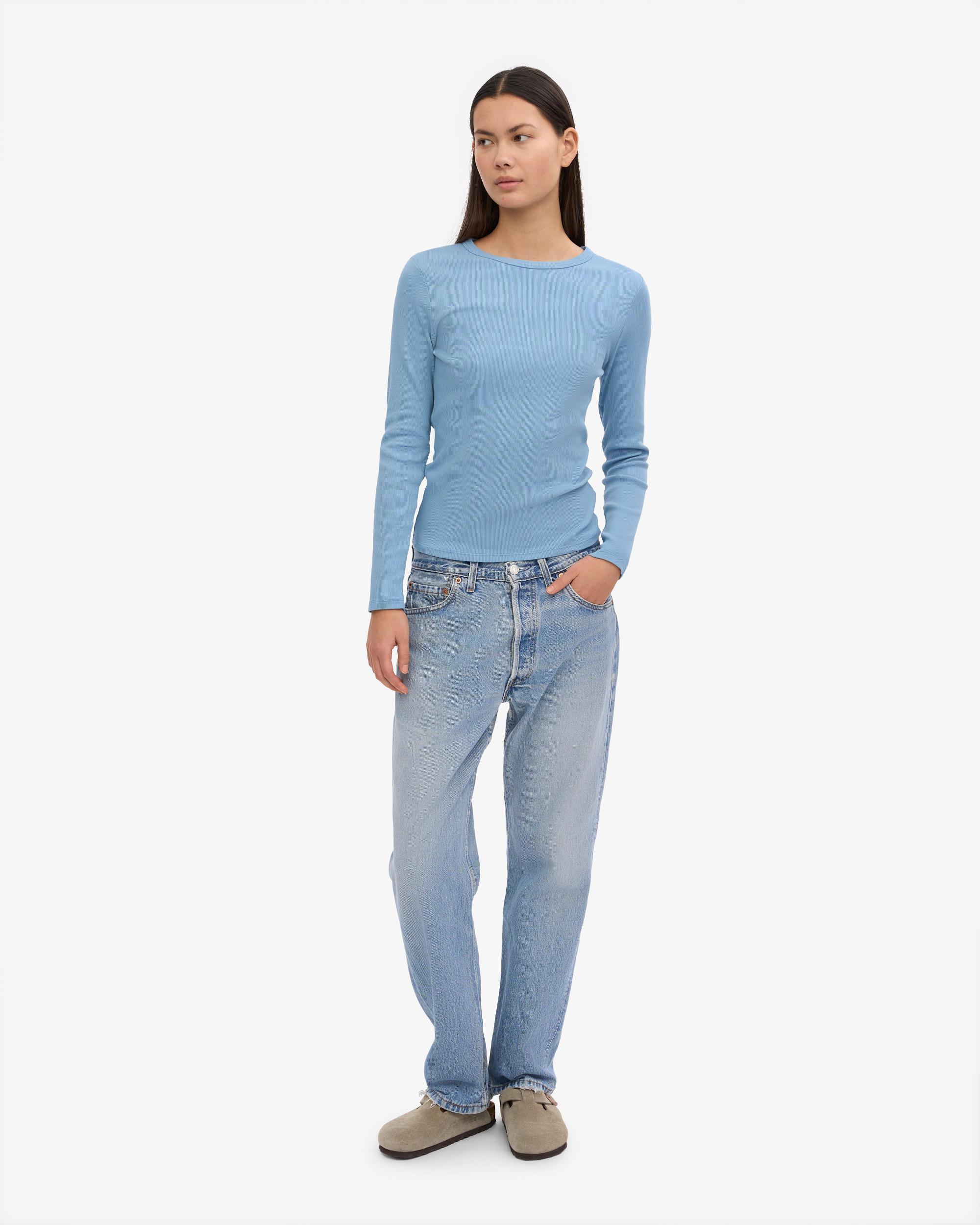 Women Organic Rib LS T-Shirt - Seaside Blue Product Image