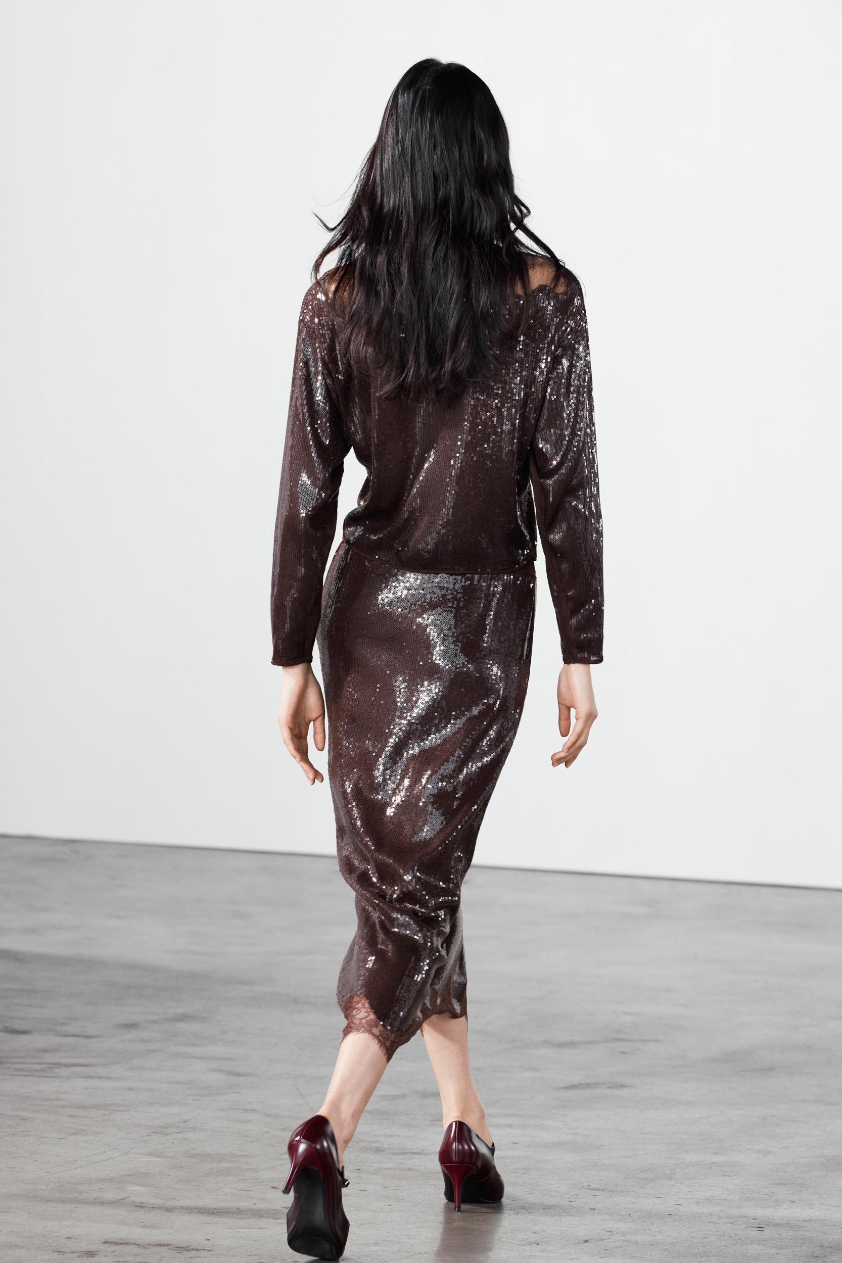 SEQUIN LACE MIDI SKIRT Product Image