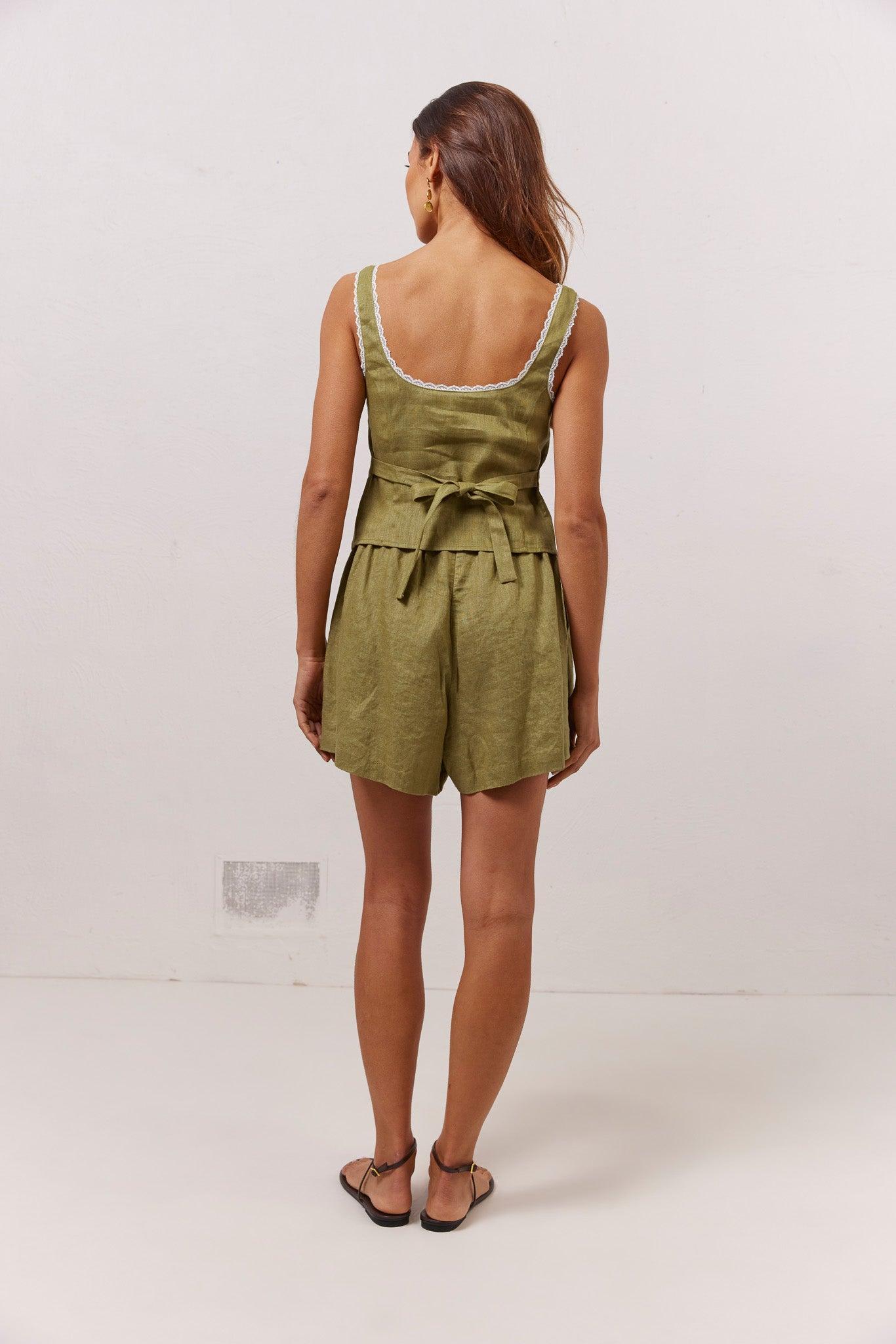 Nettie Linen Shorts Olive Product Image