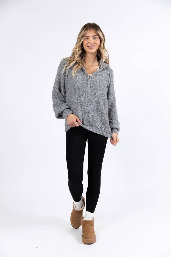 Signature Move Grey Fuzzy Quarter Zip Pullover FINAL SALE Product Image