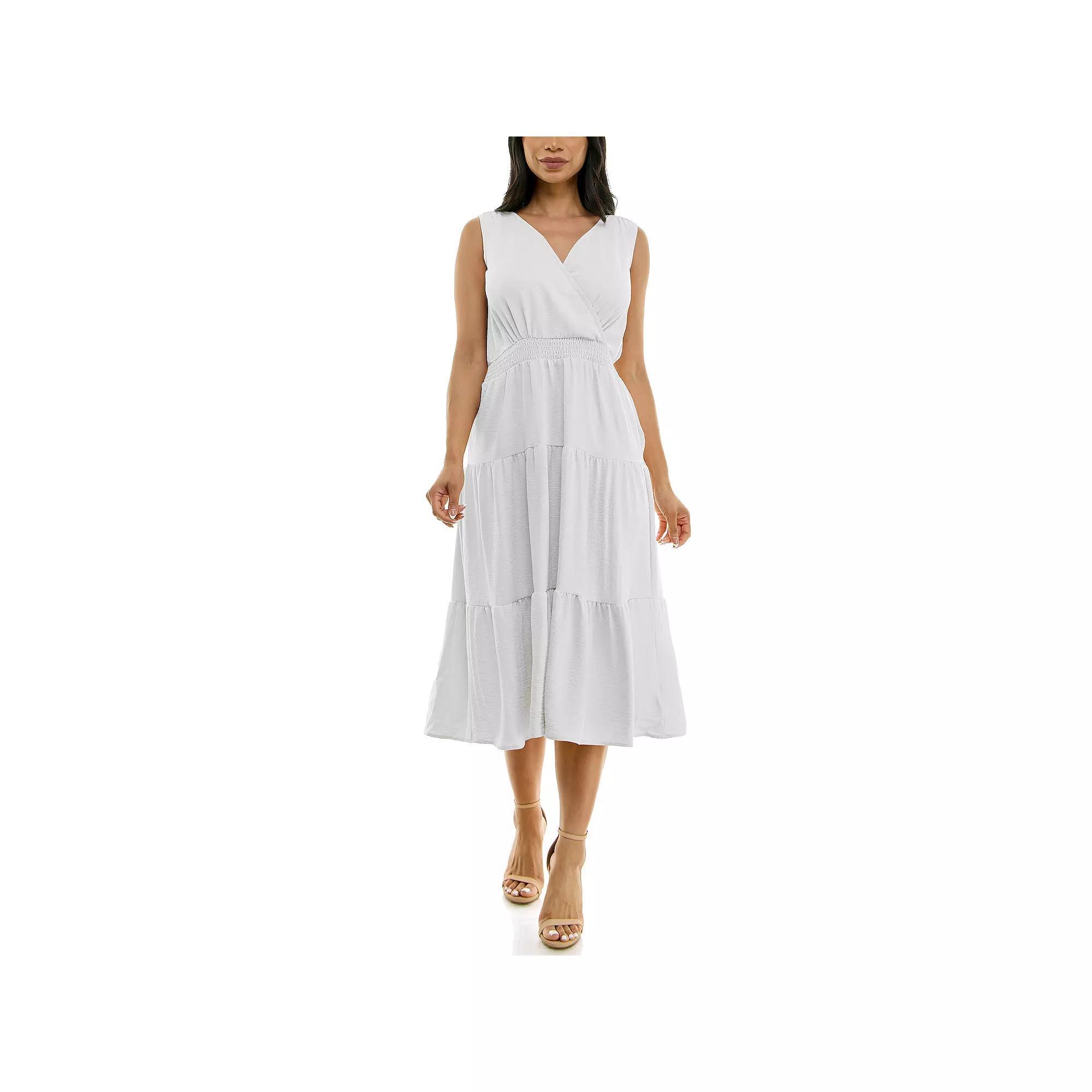 Women's Nina Leonard Tiered Smocked Midi Dress, Size: XL, Vibrant Purple Product Image