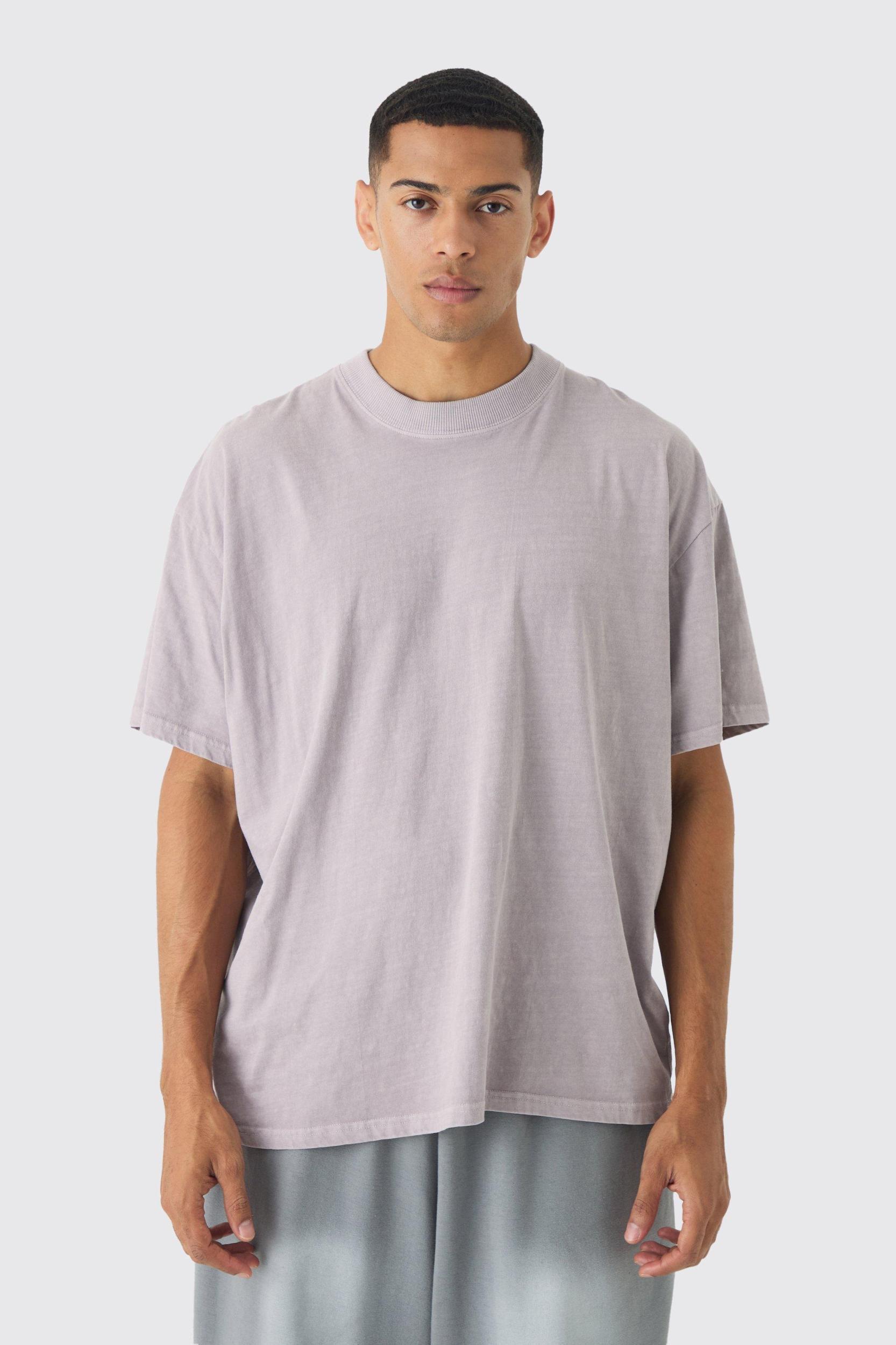 Mens Oversized Extended Neck Washed T-shirt - Purple Product Image