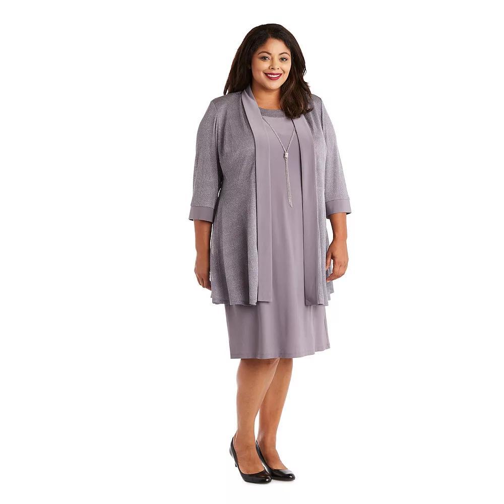 Plus Size R&M Richards 2-Piece Metallic Rib Jacket Dress, Women's, Size: 14 W, Silver Product Image