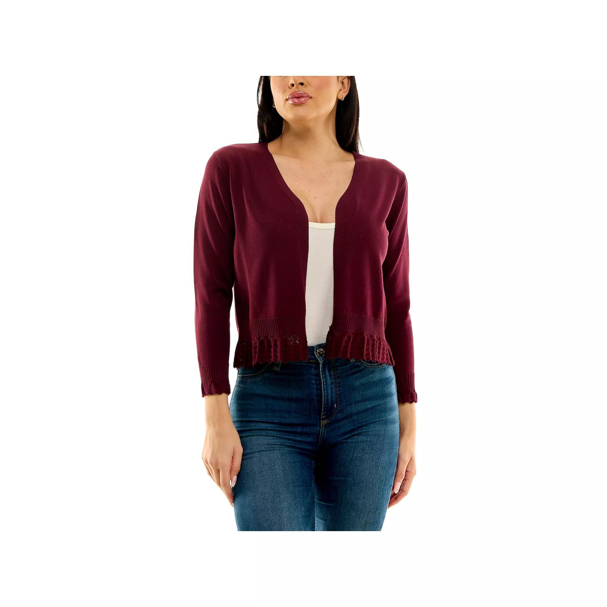 Women's Nina Leonard Pointelle-Trim Bolero, Size: Medium, Deep Red Product Image