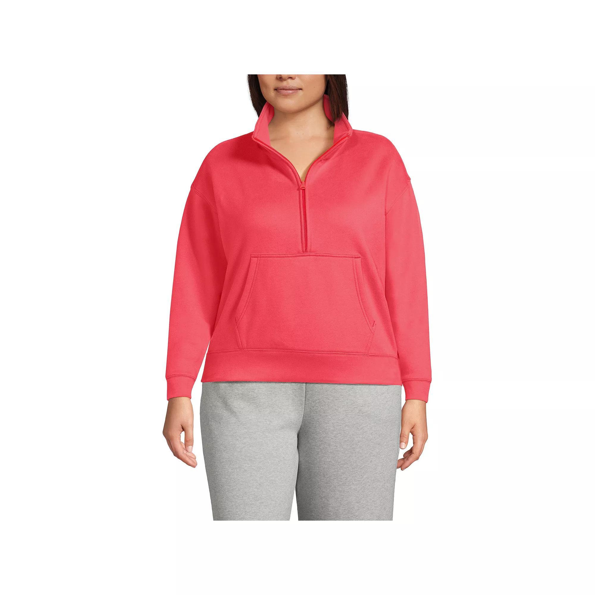 Plus Size Lands' End Serious Sweats Long Sleeve Half Zip Sweatshirt, Women's, Size: 1XL, Deep Pink Product Image