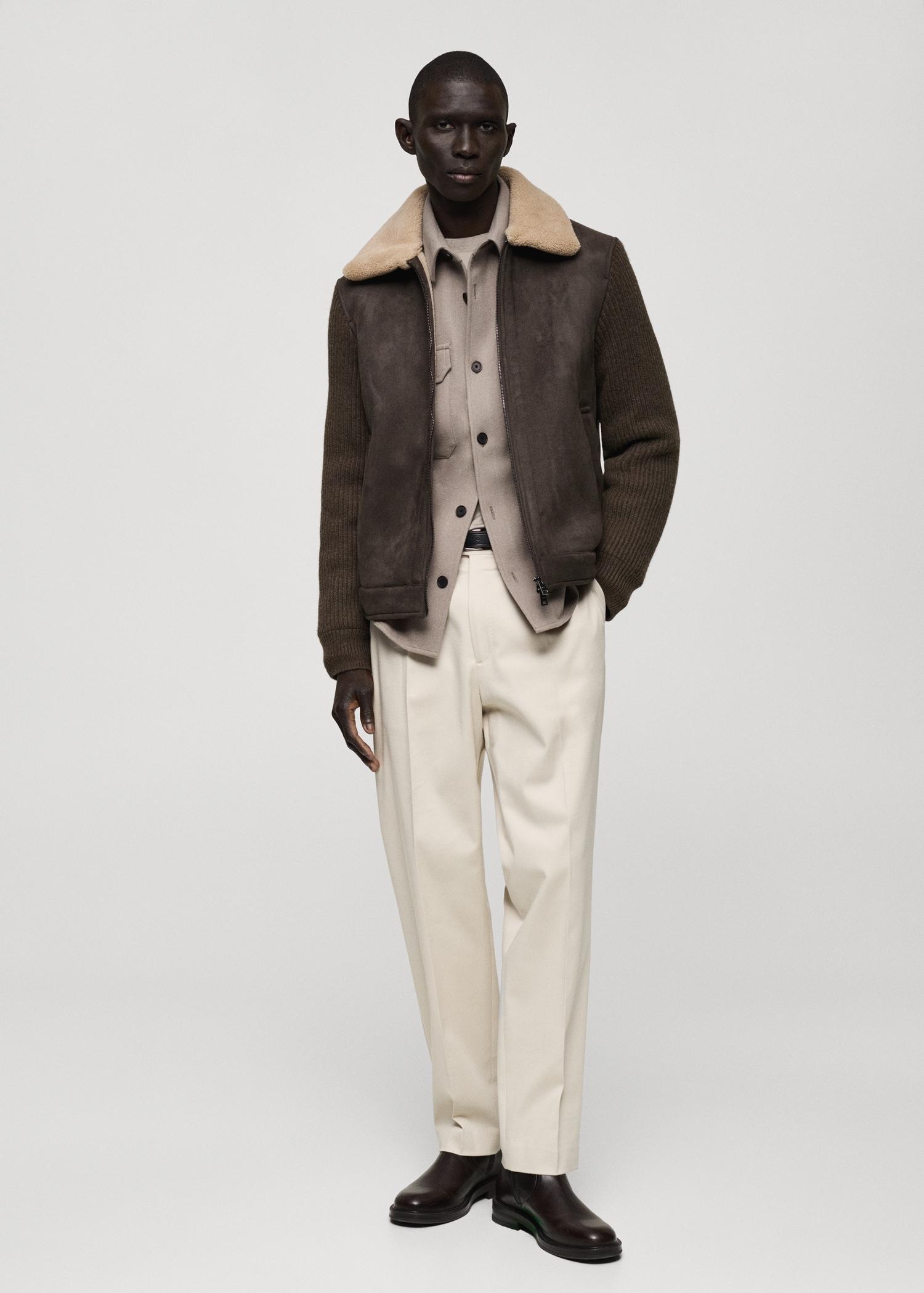Shearling and suede-effect jacket - Men | MANGO USA Product Image