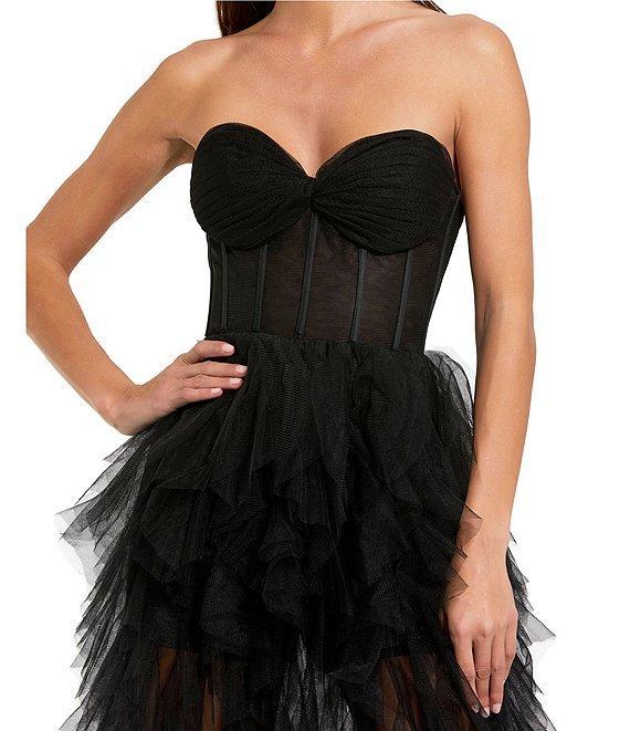 Mac Duggal Strapless Bustier Spiral Ruffle Tulle Gown Product Image