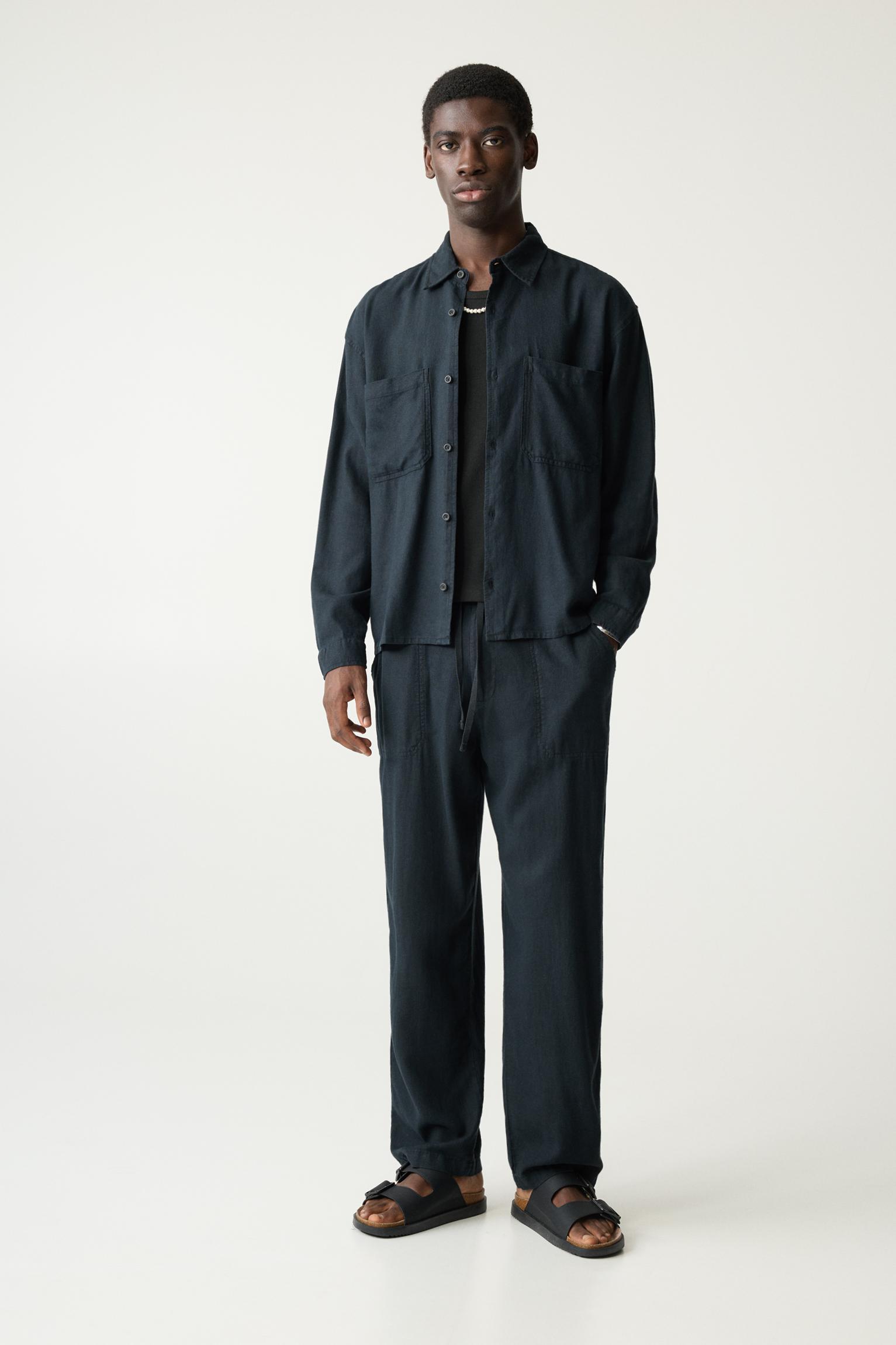 Long sleeve linen blend shirt Product Image