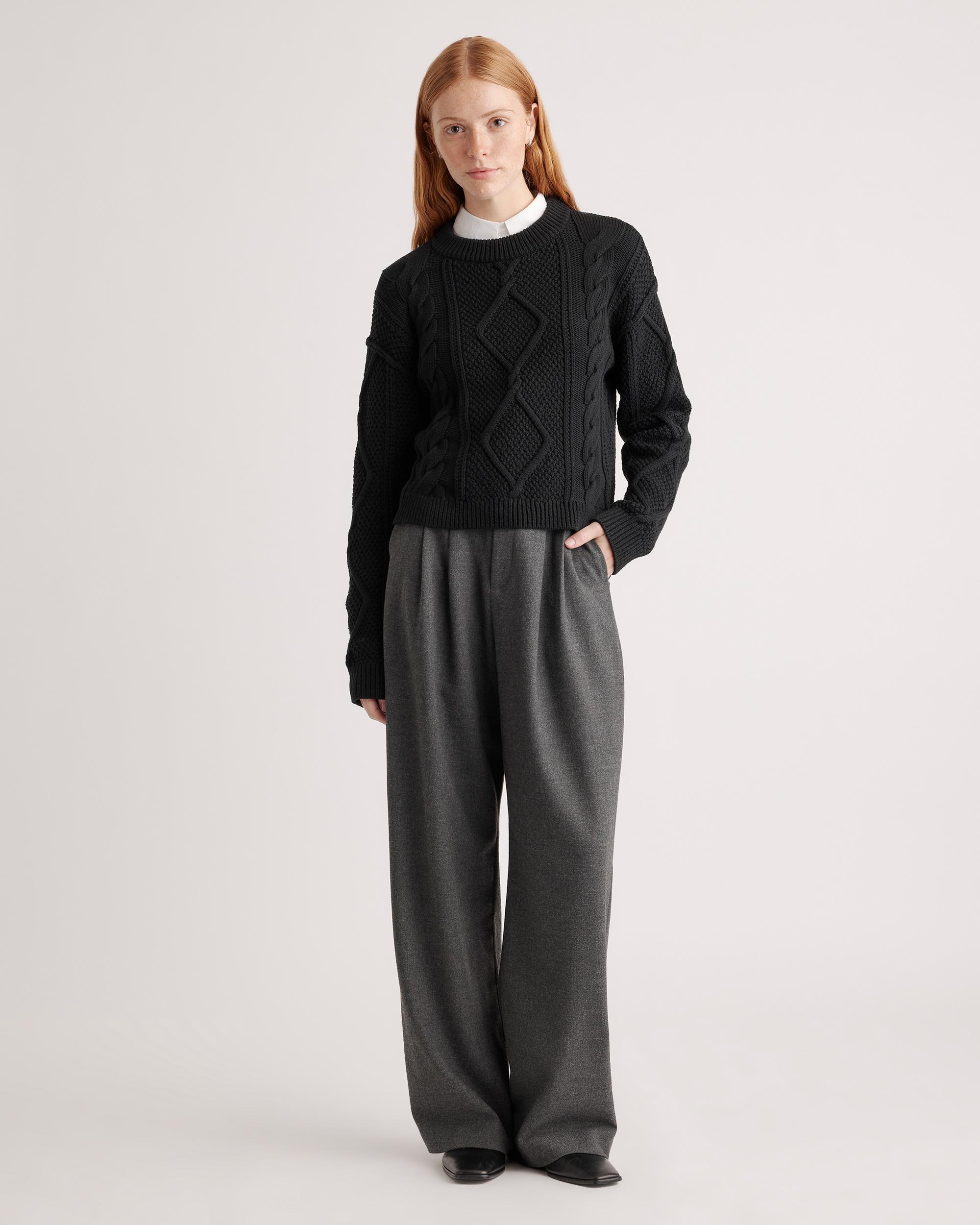 Quince | Women's Cropped Cable Crew Sweater Organic Cotton Product Image