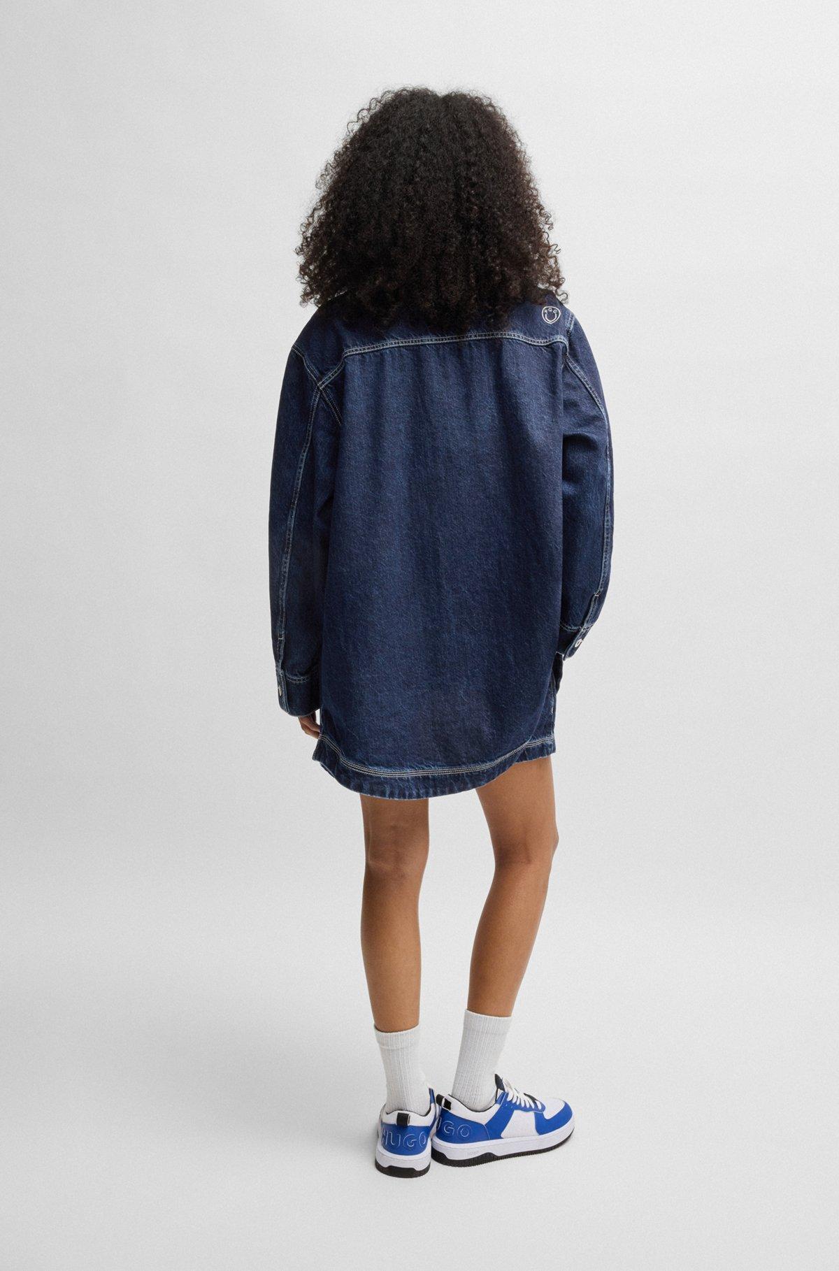 HUGO - Oversize-fit denim jacket with contrast stitching - Dark Blue Product Image