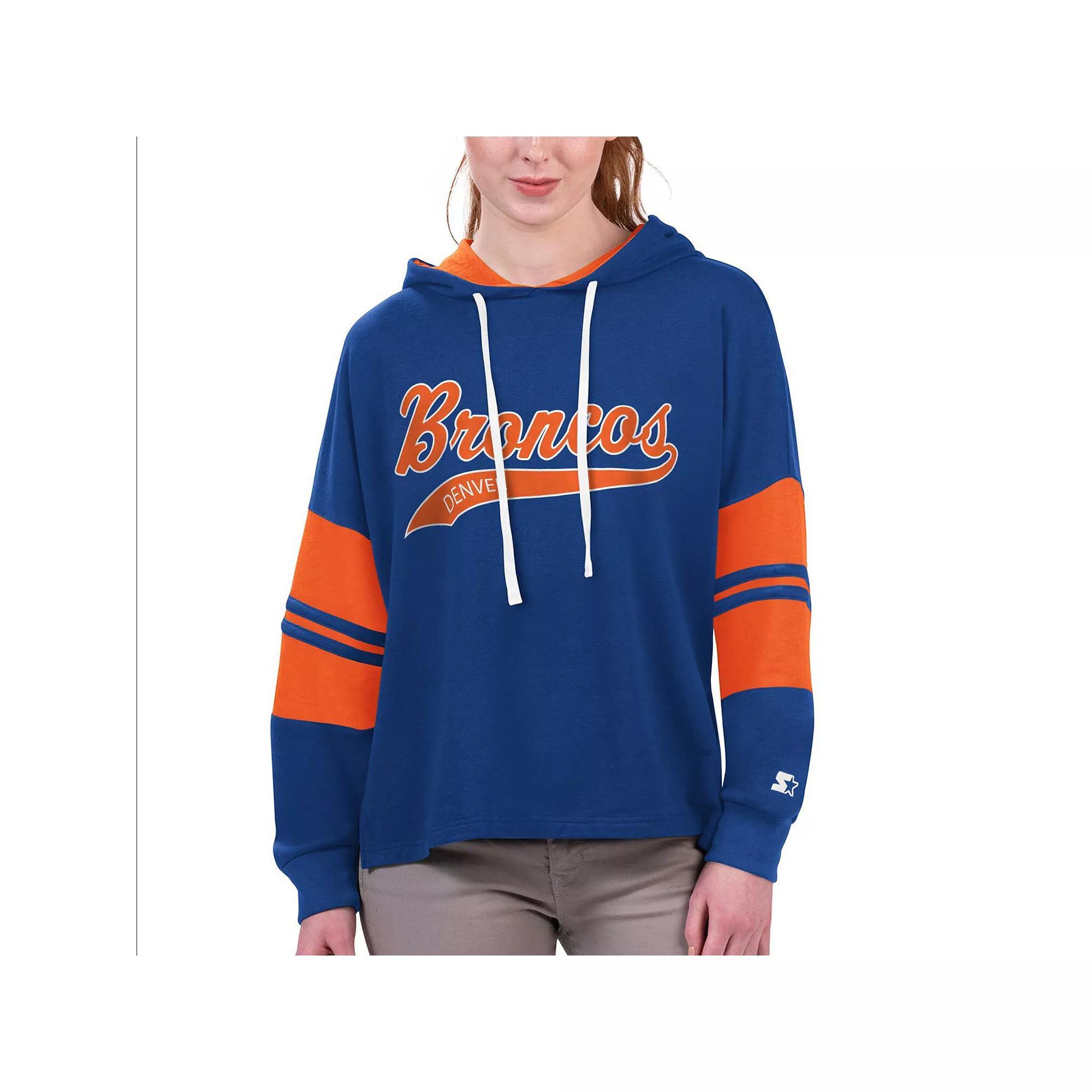 Women's Starter Royal Denver Broncos Bump And Run Long Sleeve Hoodie T-Shirt, Size: Large, Blue Product Image