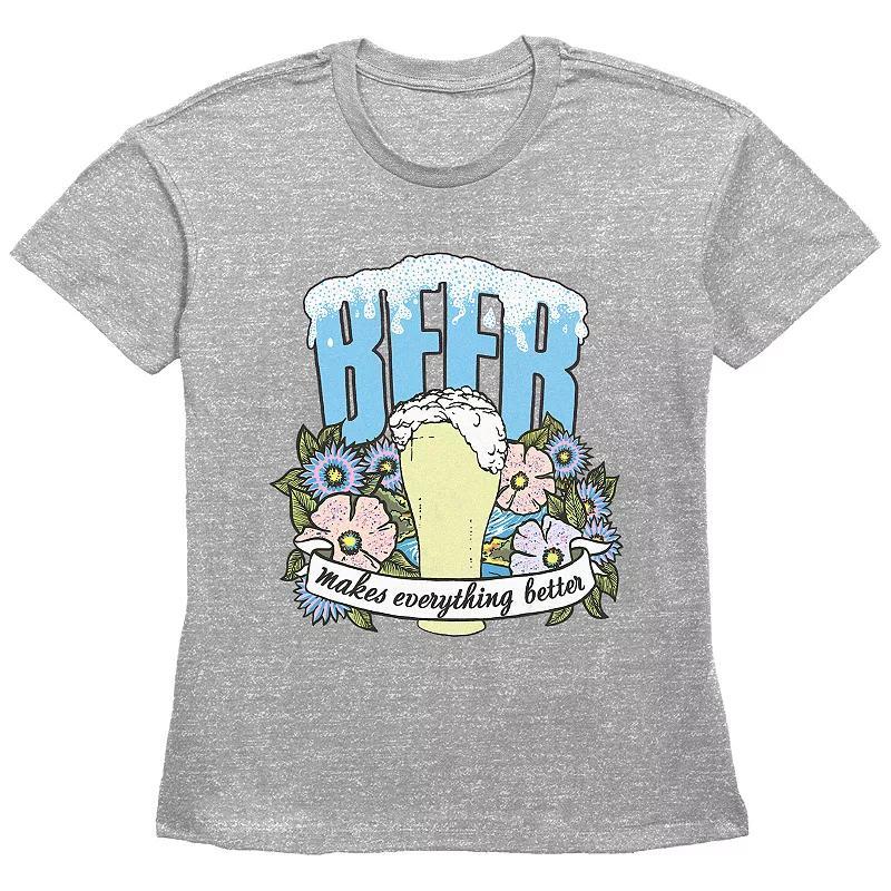 Women's Beer Makes Everything Better Basic Fit Graphic Tee, Size: XXL, Grey Gray Product Image
