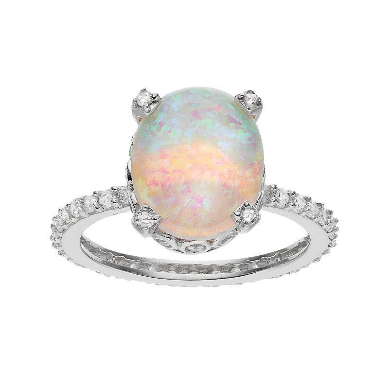 Sophie Miller Sterling Silver Lab-Created Opal & Cubic Zirconia Ring, Women's, Size: 6, White Product Image