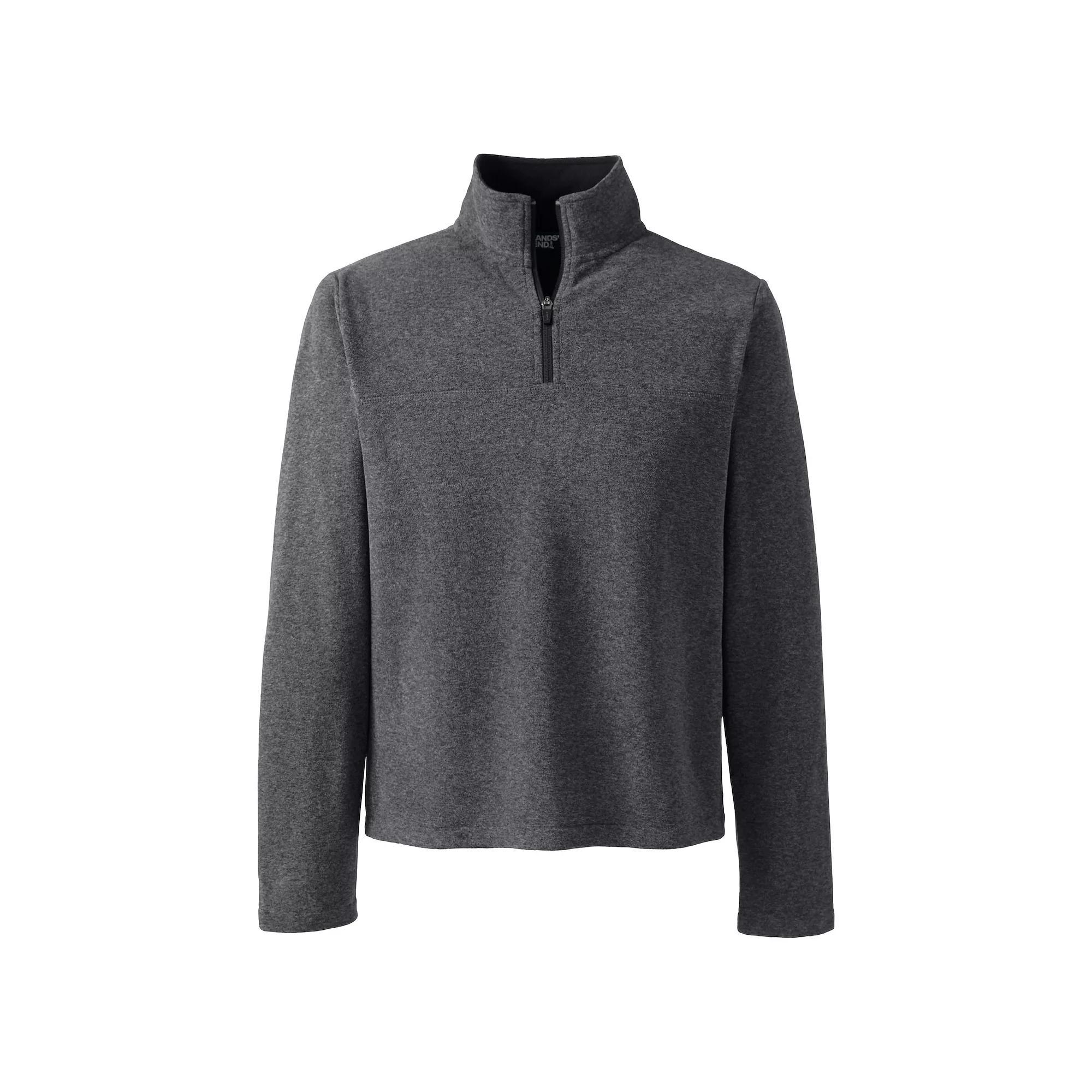 Big & Tall Lands End Fleece Quarter-Zip Pullover, Mens Dark Grey Heather Product Image