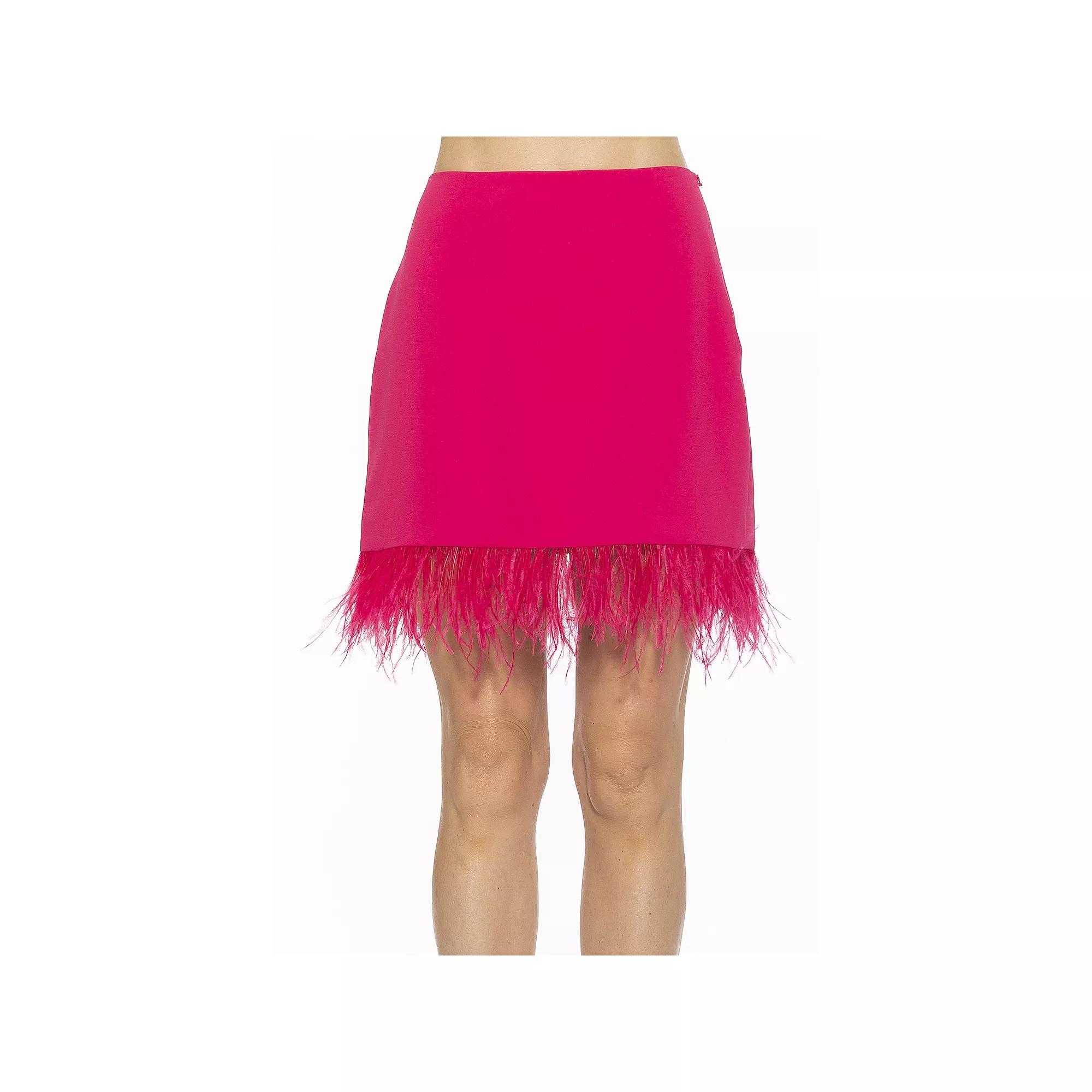 Women's ALEXIA ADMOR Flora Classic Mini Skirt With Feather Trim, Size: 10, Pink Product Image