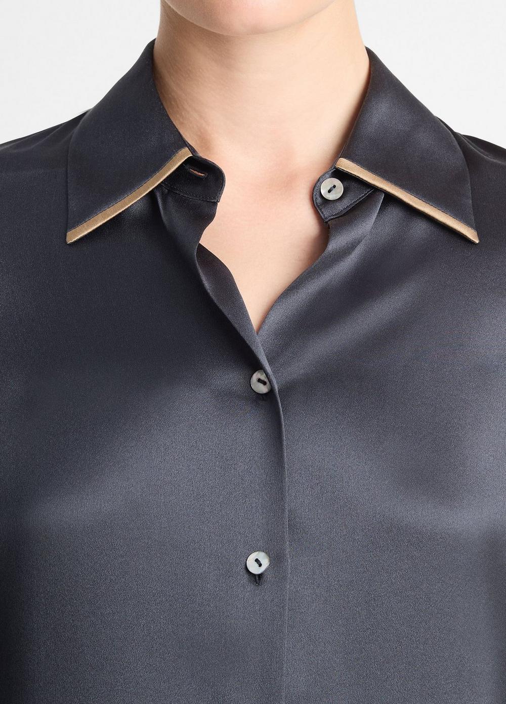 Womens Silk Tipped Slim Long-Sleeve Blouse, Graphite/rye, Size M Vince Product Image