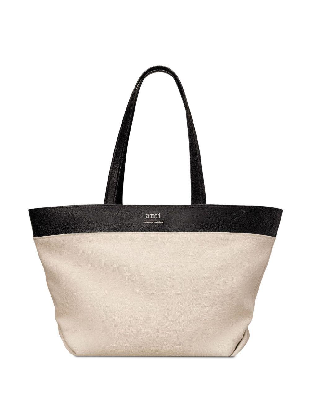 logo-plaque panelled tote bag Product Image