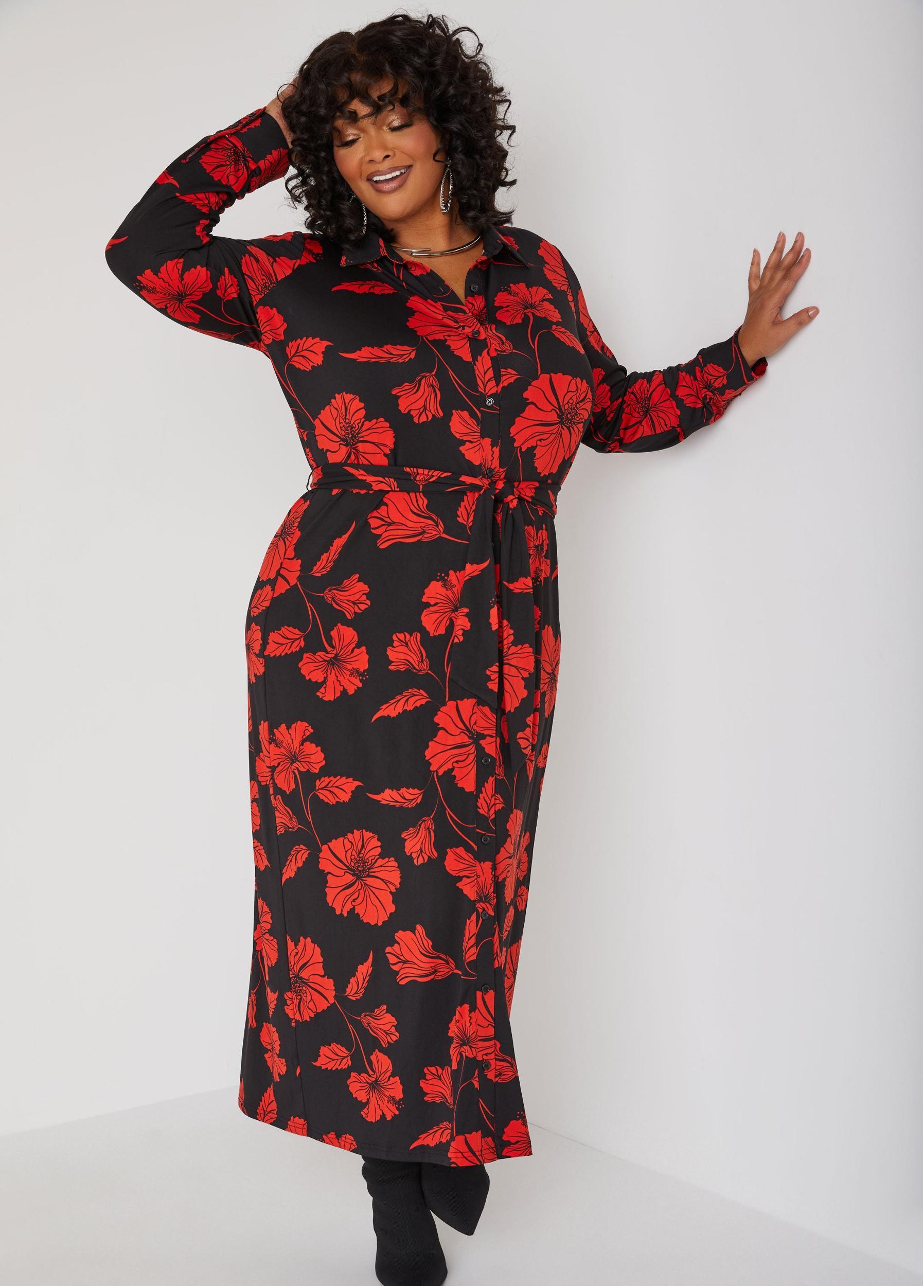 Plus Size Floral Maxi Shirtdress Ashley Stewart Product Image