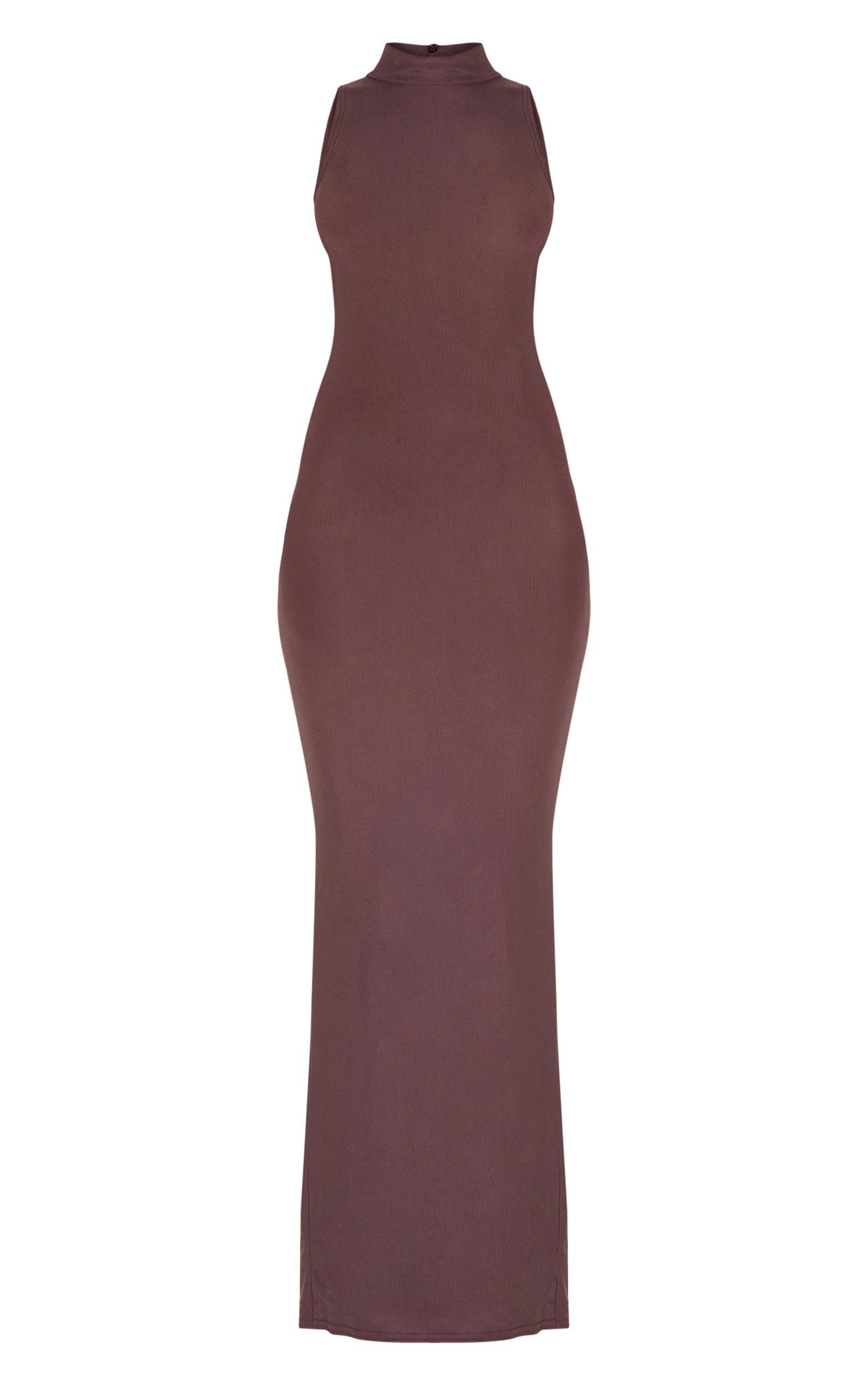  Chocolate Mesh Overlay Ruched Detail Maxi Dress Product Image