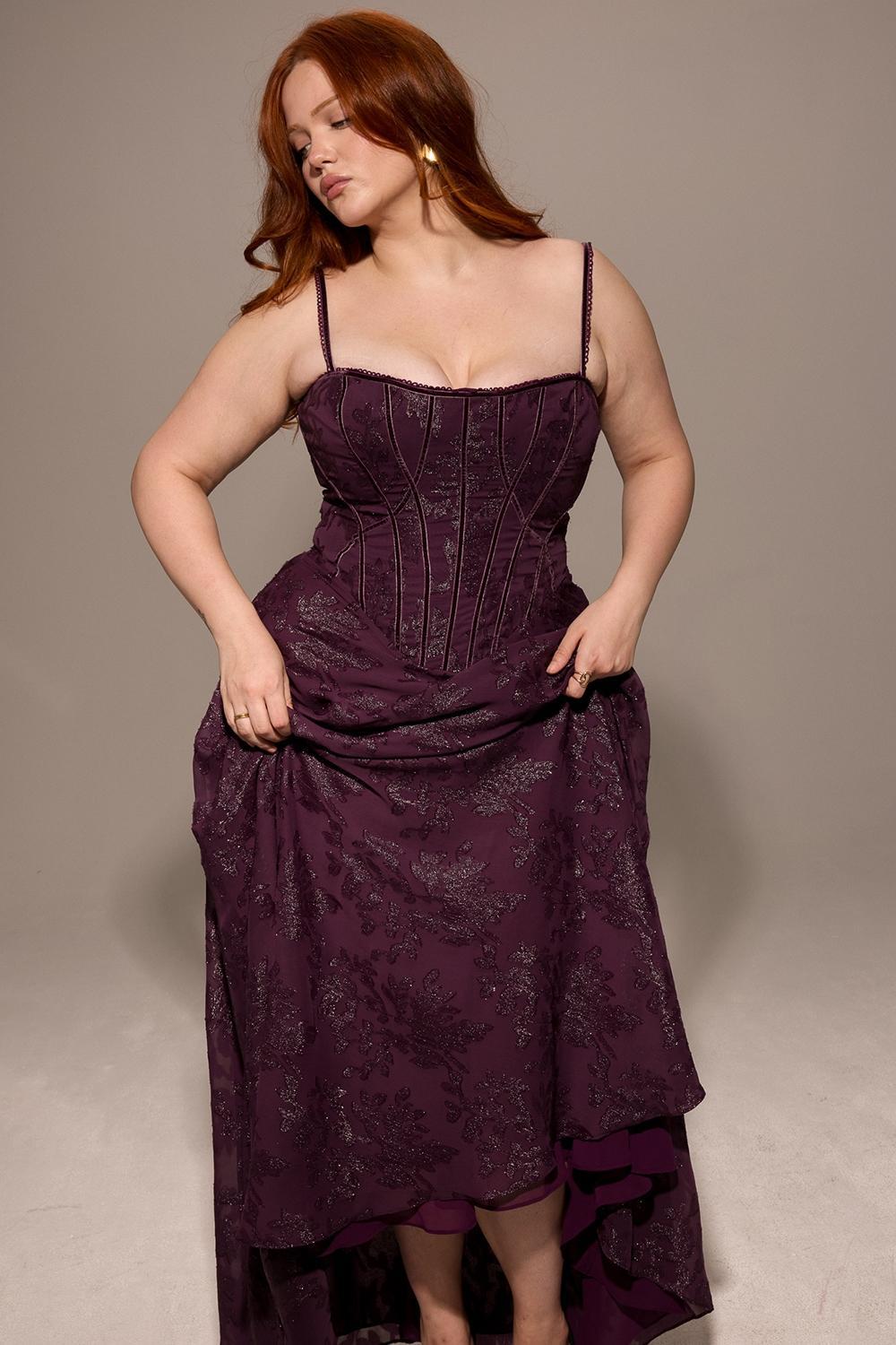 Esme Grape Lurex Chiffon Maxi Dress Product Image