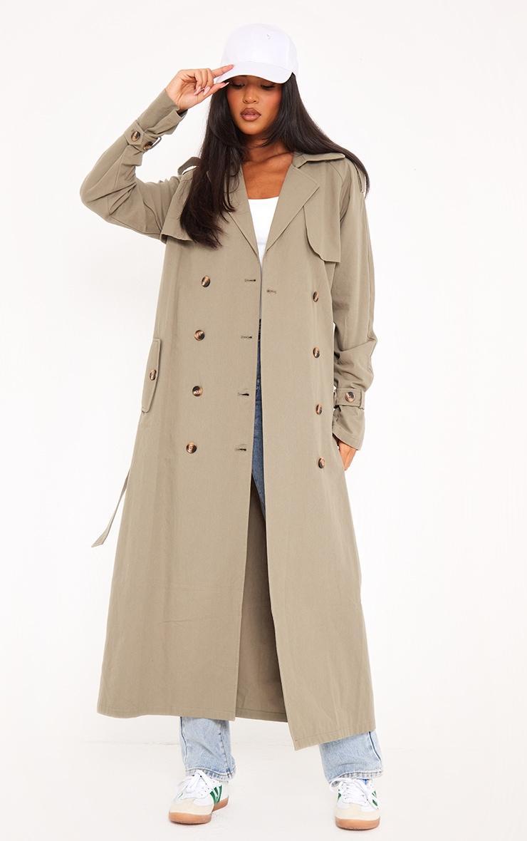 Tall Khaki Panel Detail Belted Trench Coat Product Image