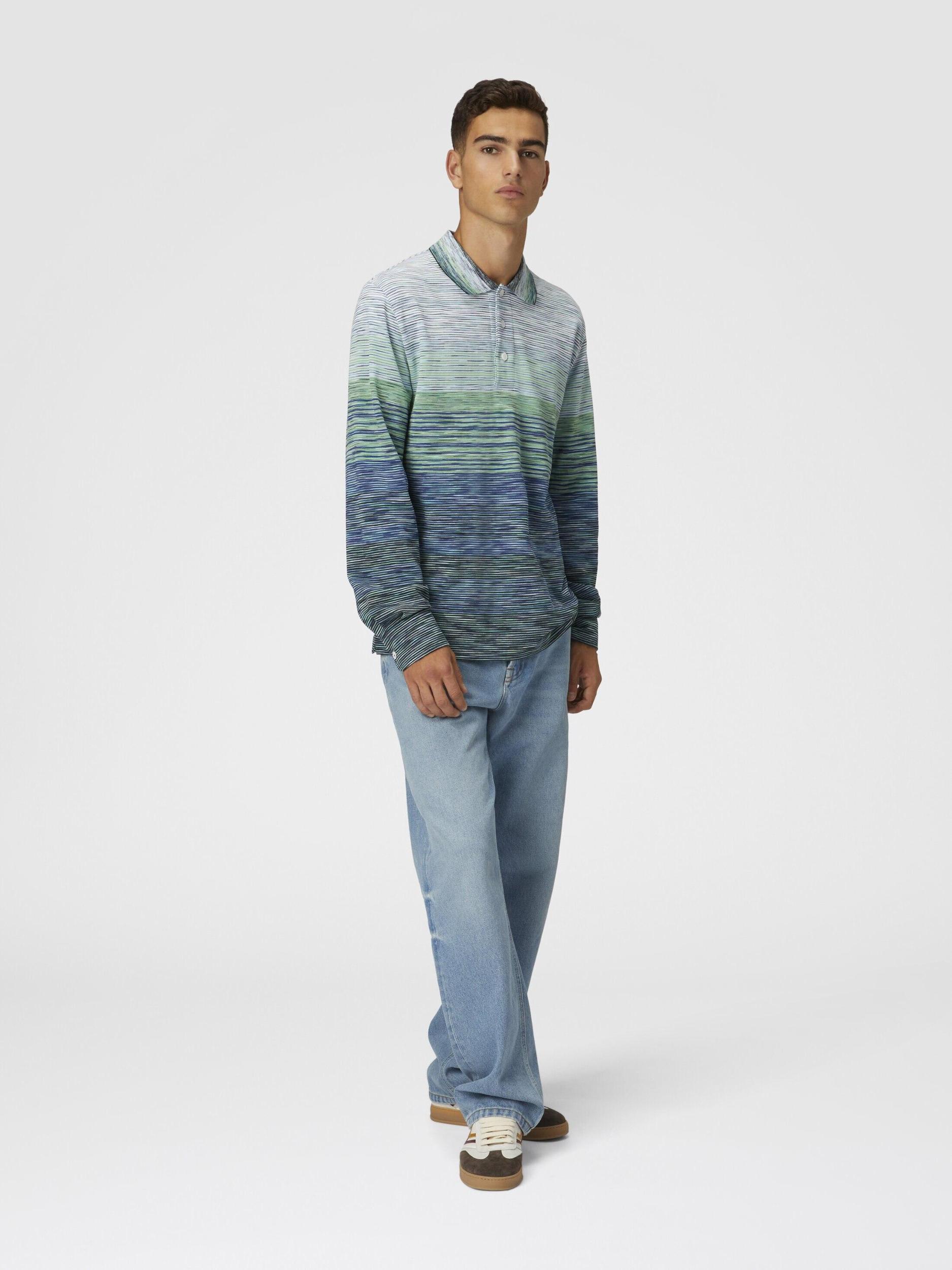 Gradient slub cotton piqué polo shirt with long sleeves Product Image