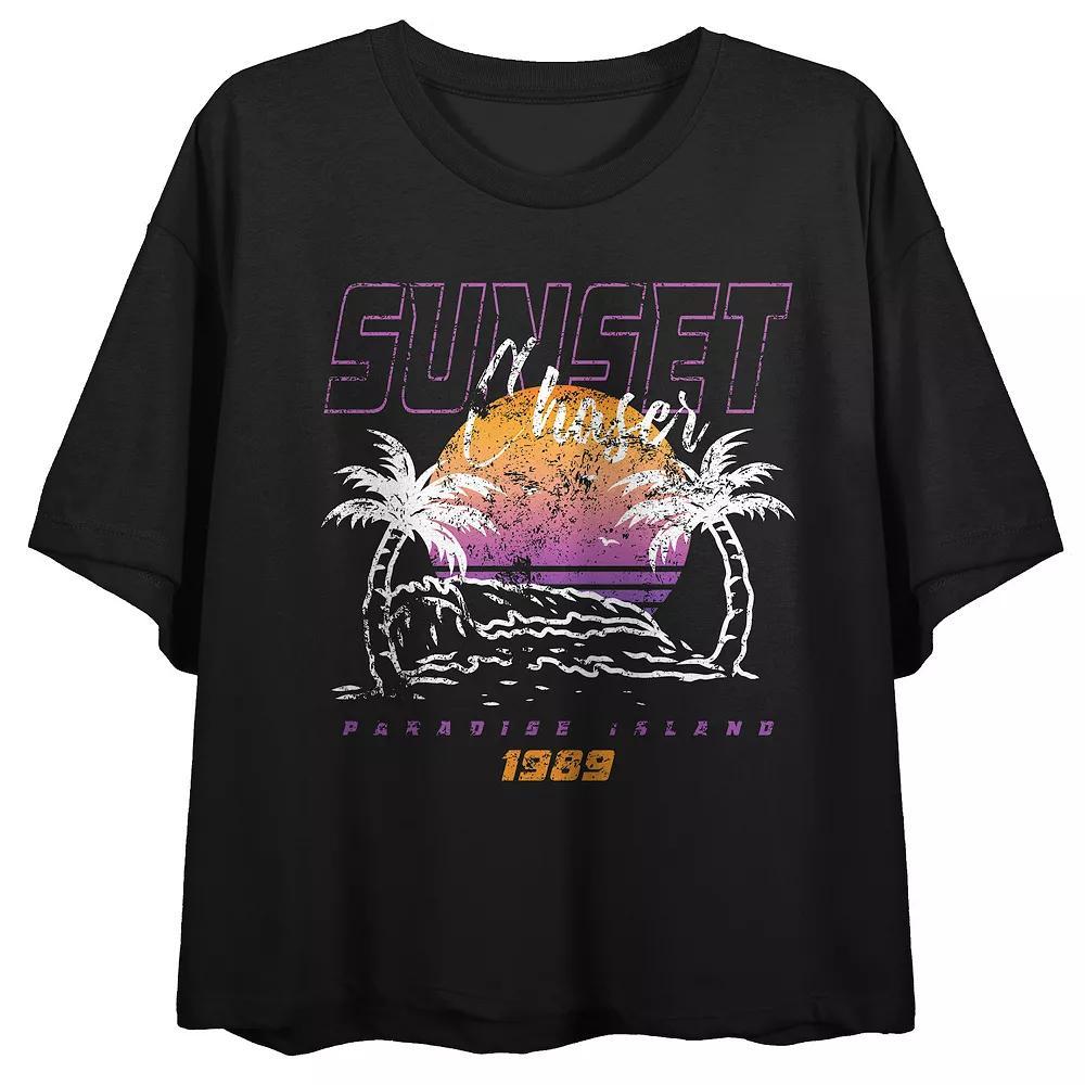 Juniors' Island Sunset Graphic Tee, Women's, Size: Medium, Black Product Image