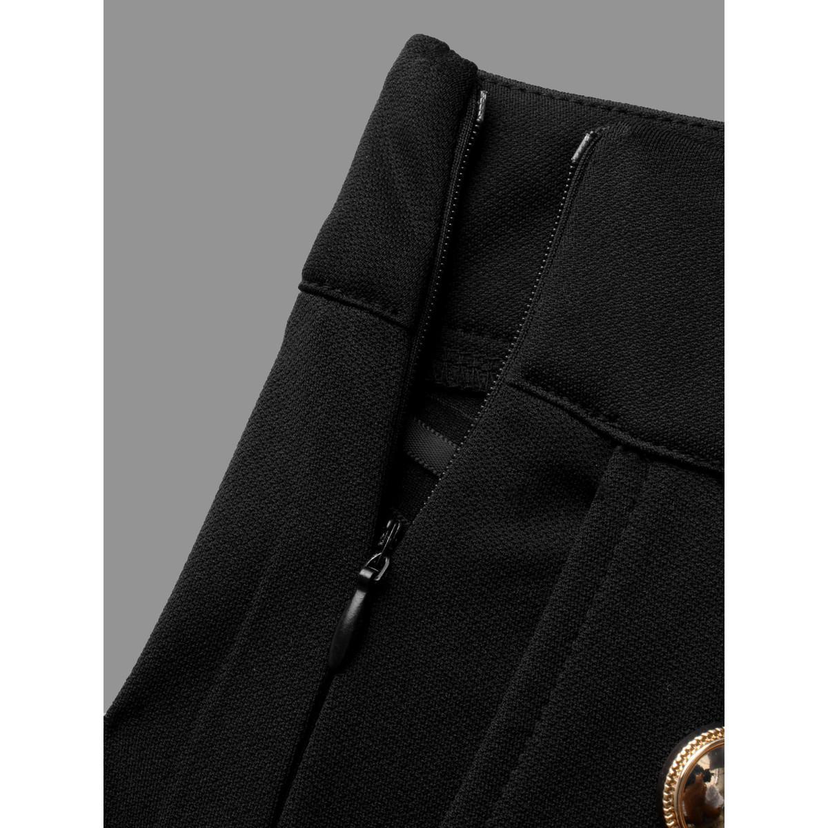 Plus Size Stretchy Woven Button Detail Bootcut Pants Women Black At the Office Bootcut Mid Rise Work Pants BloomChic 30/6X Product Image