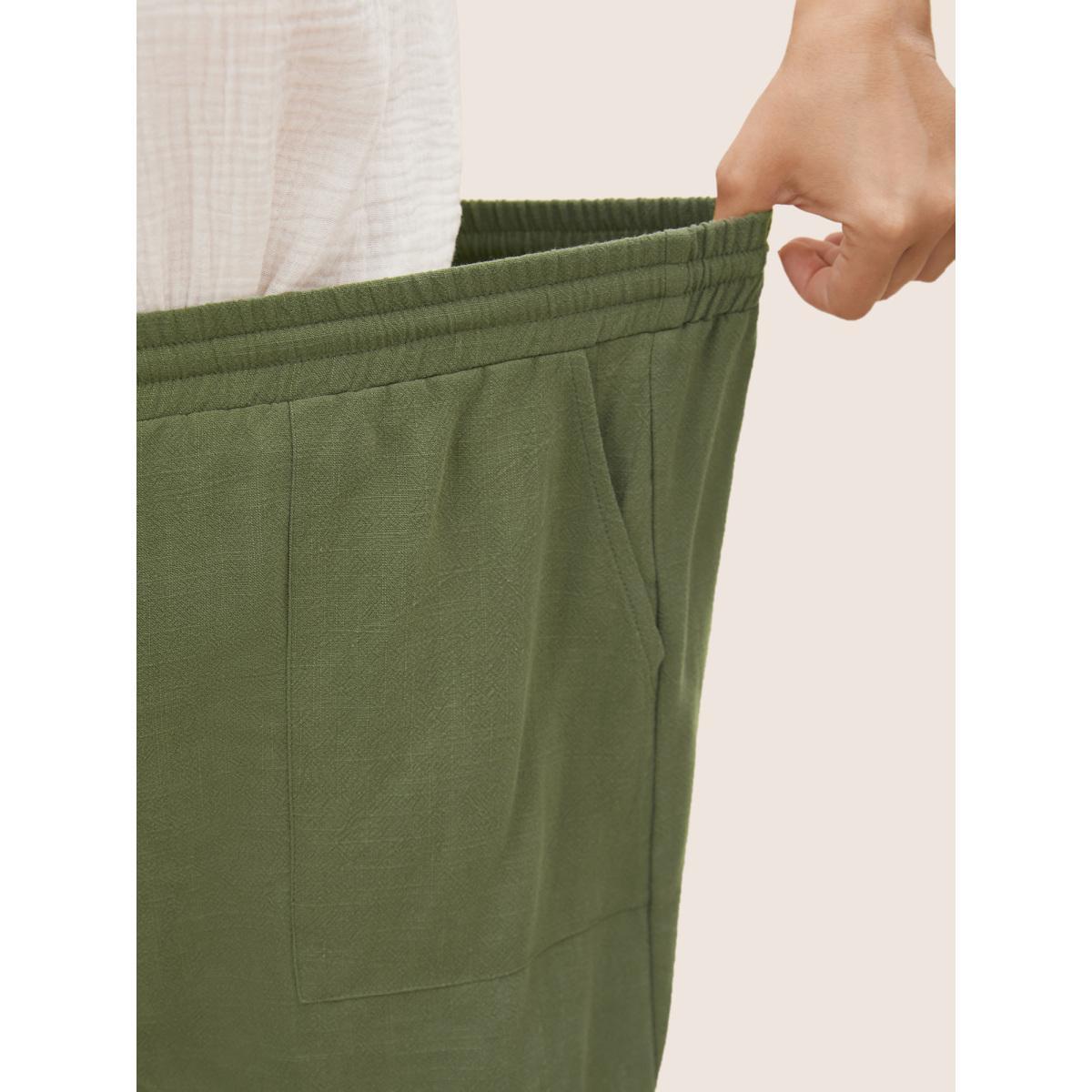 Plus Size Cotton Linen Patchwork Broderie Anglaise Drawstring Shorts Women ArmyGreen Resort Patchwork Wide Leg Vacation Shorts BloomChic 14-16/1X Product Image