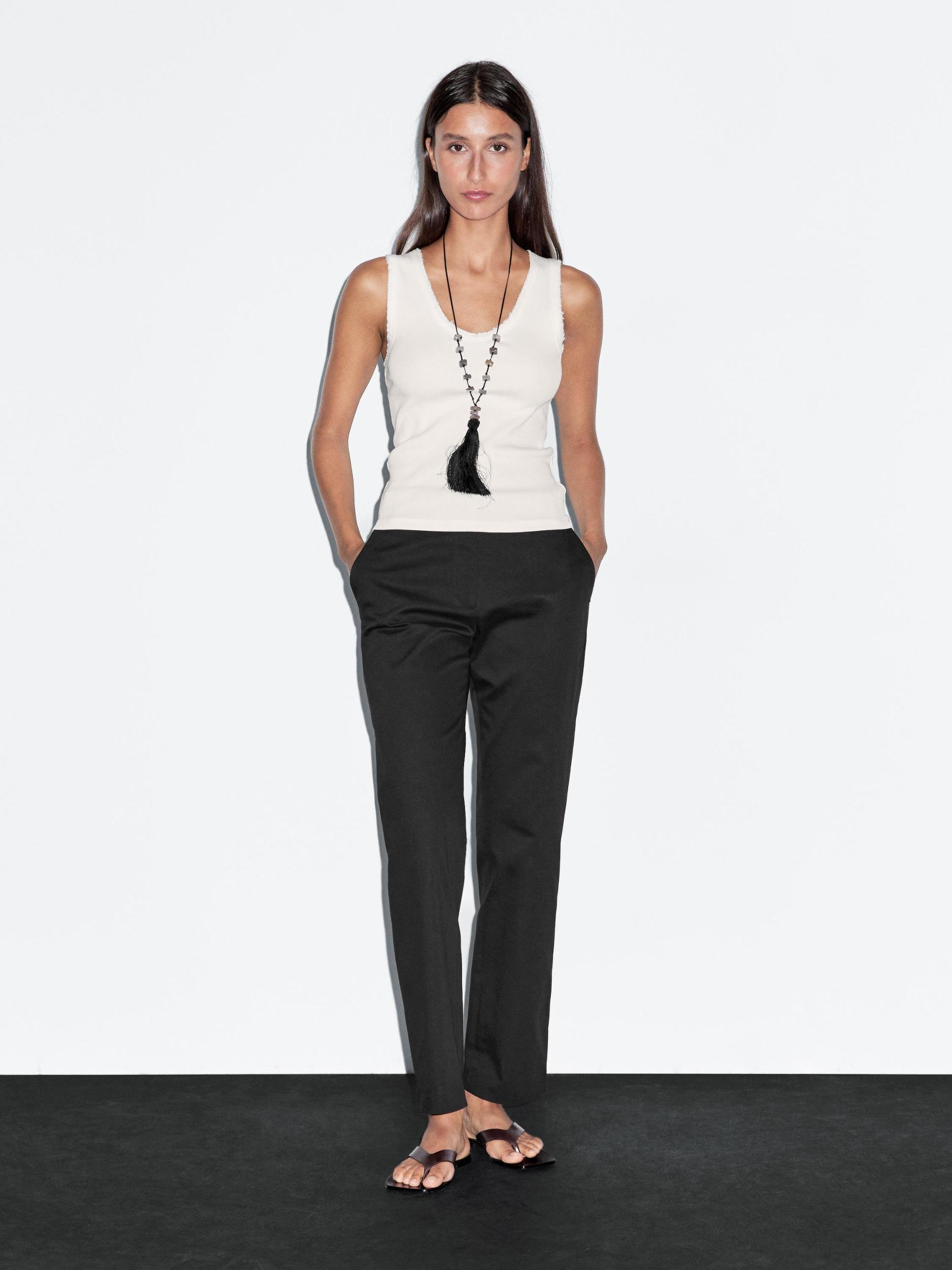Straight-leg cotton blend trousers Product Image