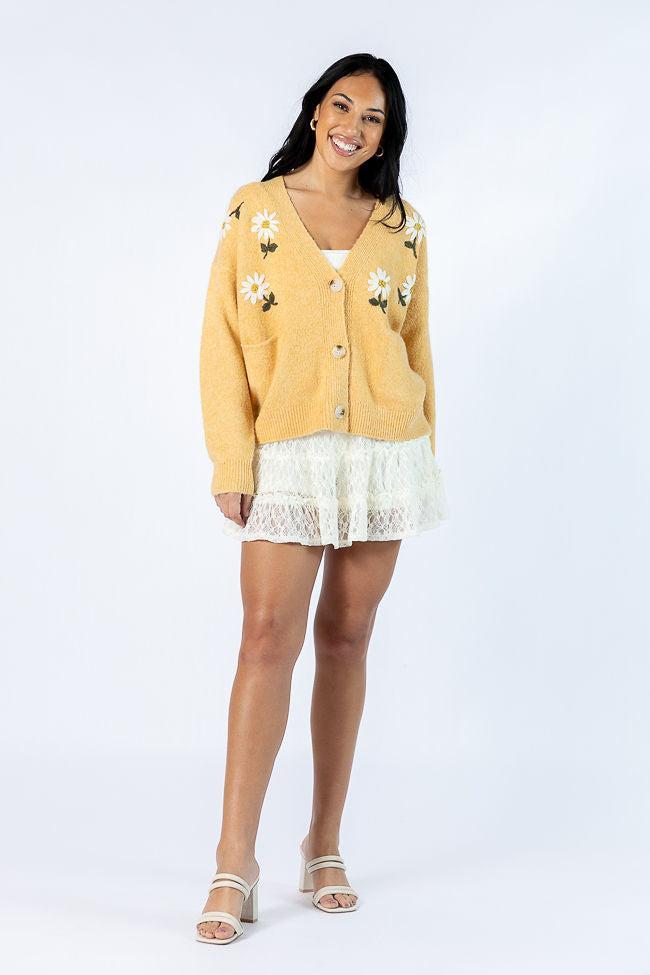 Fields Of Hope Mustard Floral Embroidered Cardigan Product Image