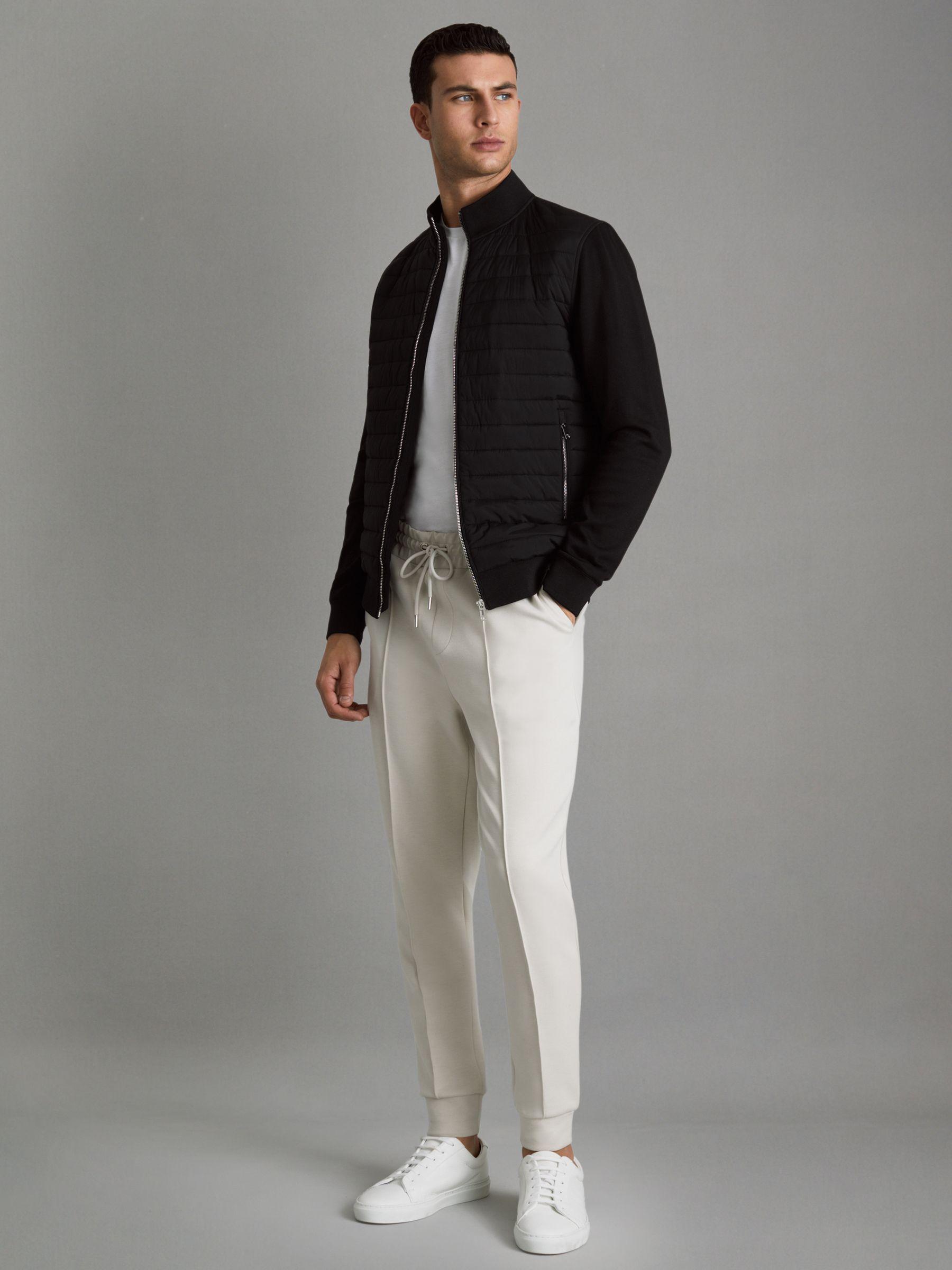 Hybrid Quilt and Knit Zip-Through Jacket in Black Product Image