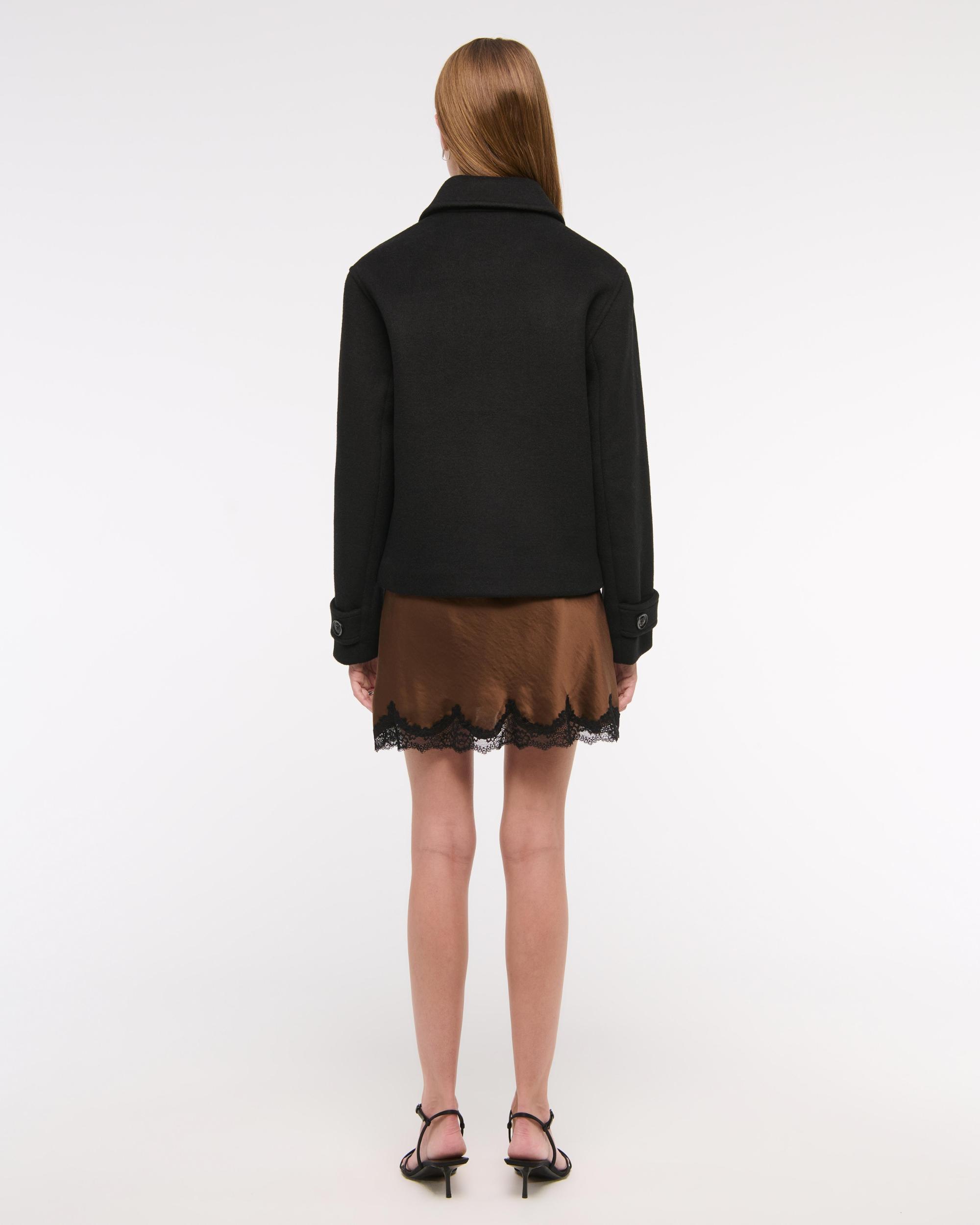 Short Button-Through Wool-Blend Coat Product Image