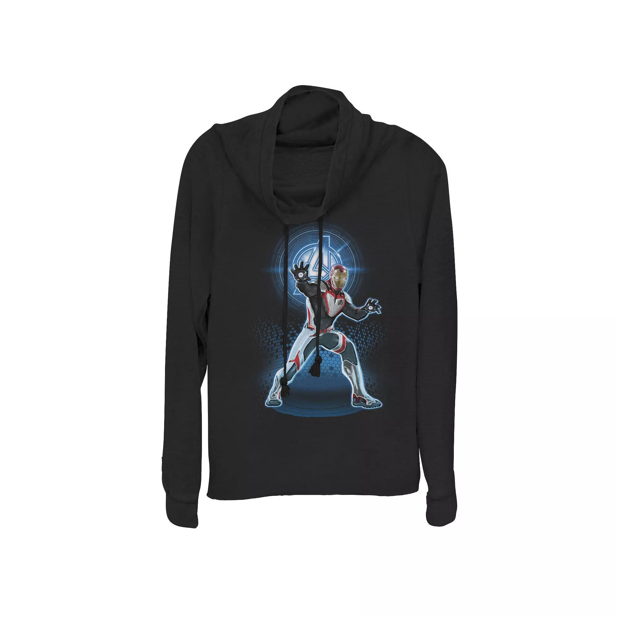 Juniors' Marvel Avengers: Endgame Logo Iron Man Quantum Suit Portrait Cowlneck Graphic Lightweight Long Sleeve, Girl's, Size: XS, Black Product Image