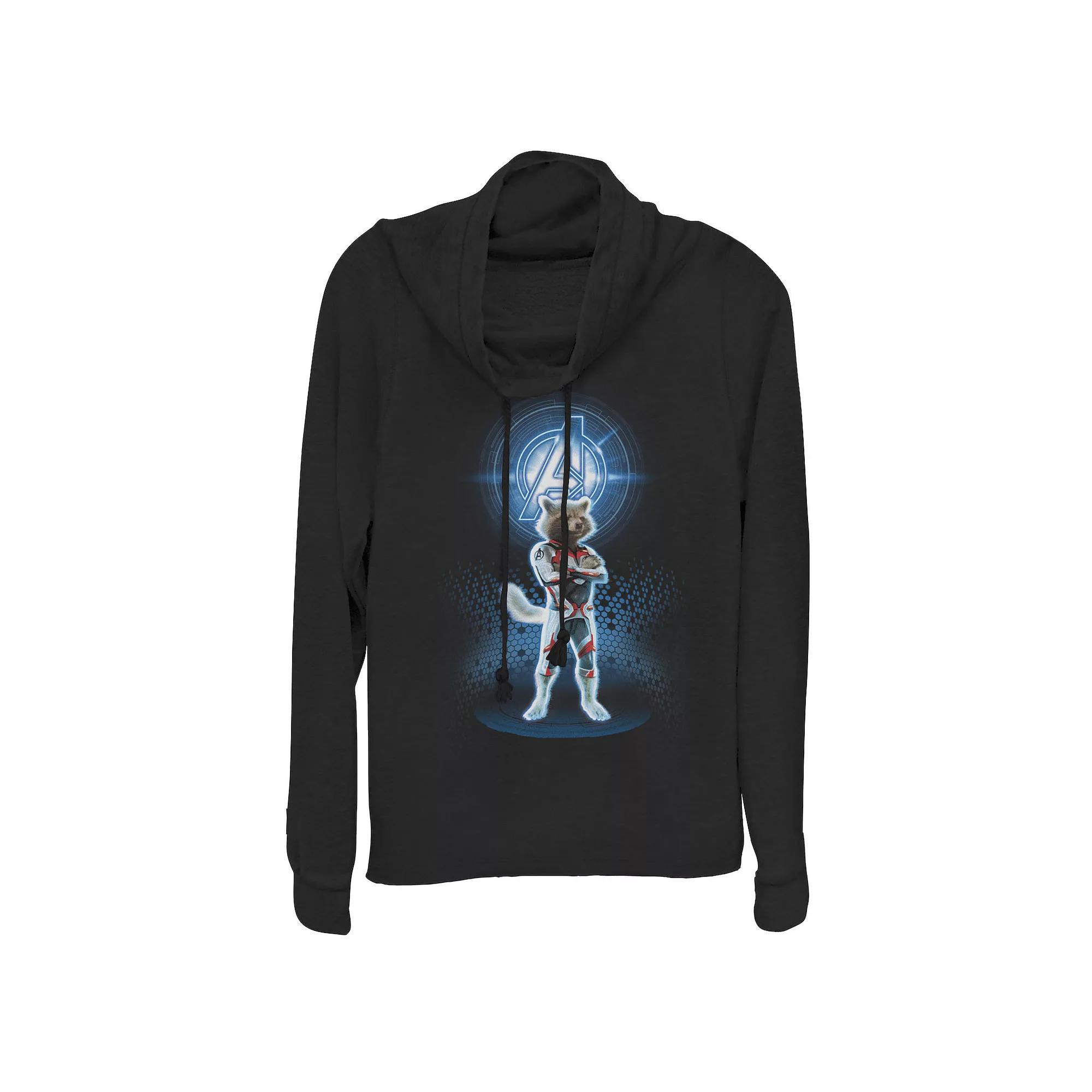 Juniors' Marvel Avengers: Endgame Logo Rocket Quantum Suit Portrait Cowlneck Graphic Lightweight Long Sleeve, Girl's, Size: Medium, Black Product Image
